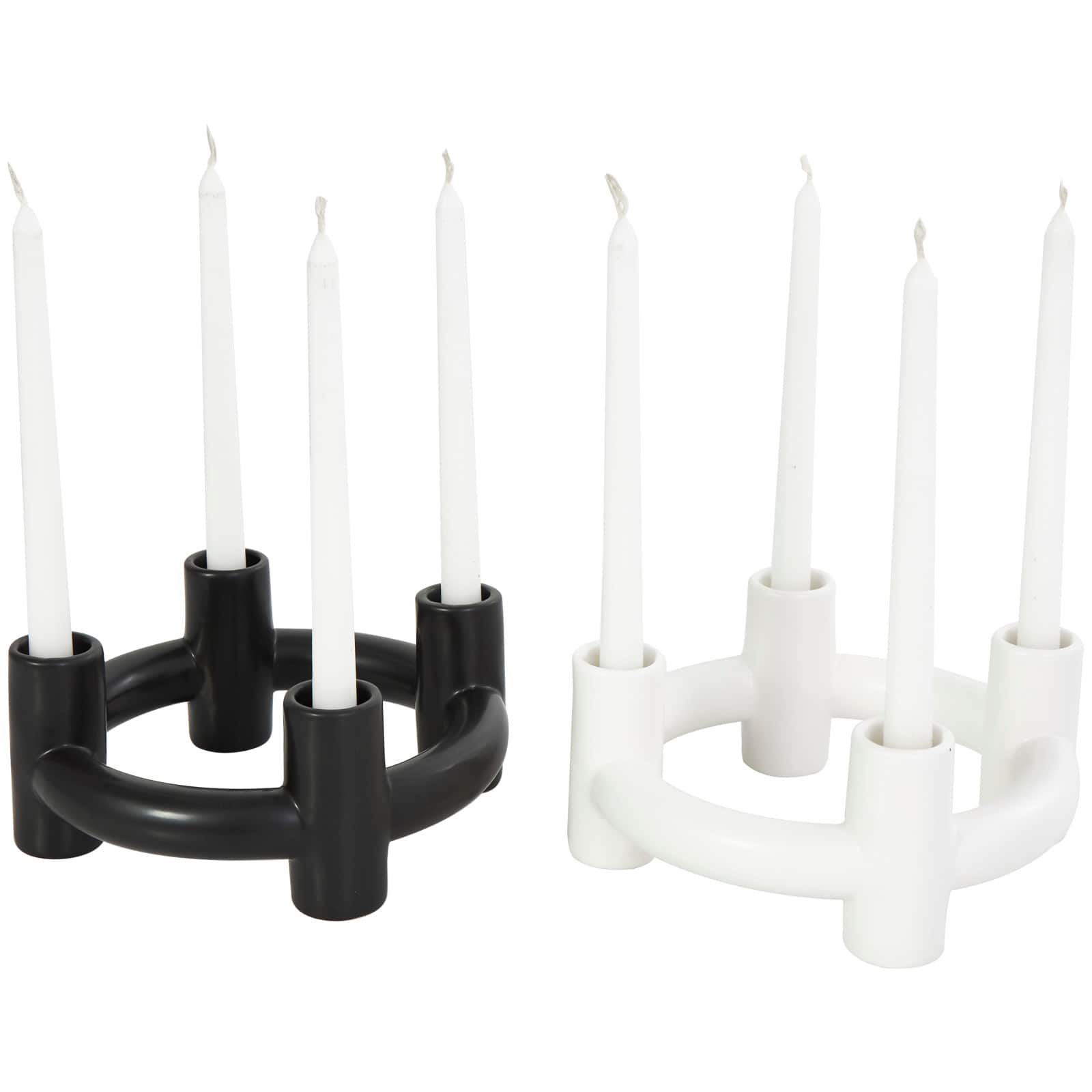 CosmoLiving by Cosmopolitan 8" Black & White Ceramic Geometric Circle Taper Candle Holder Set