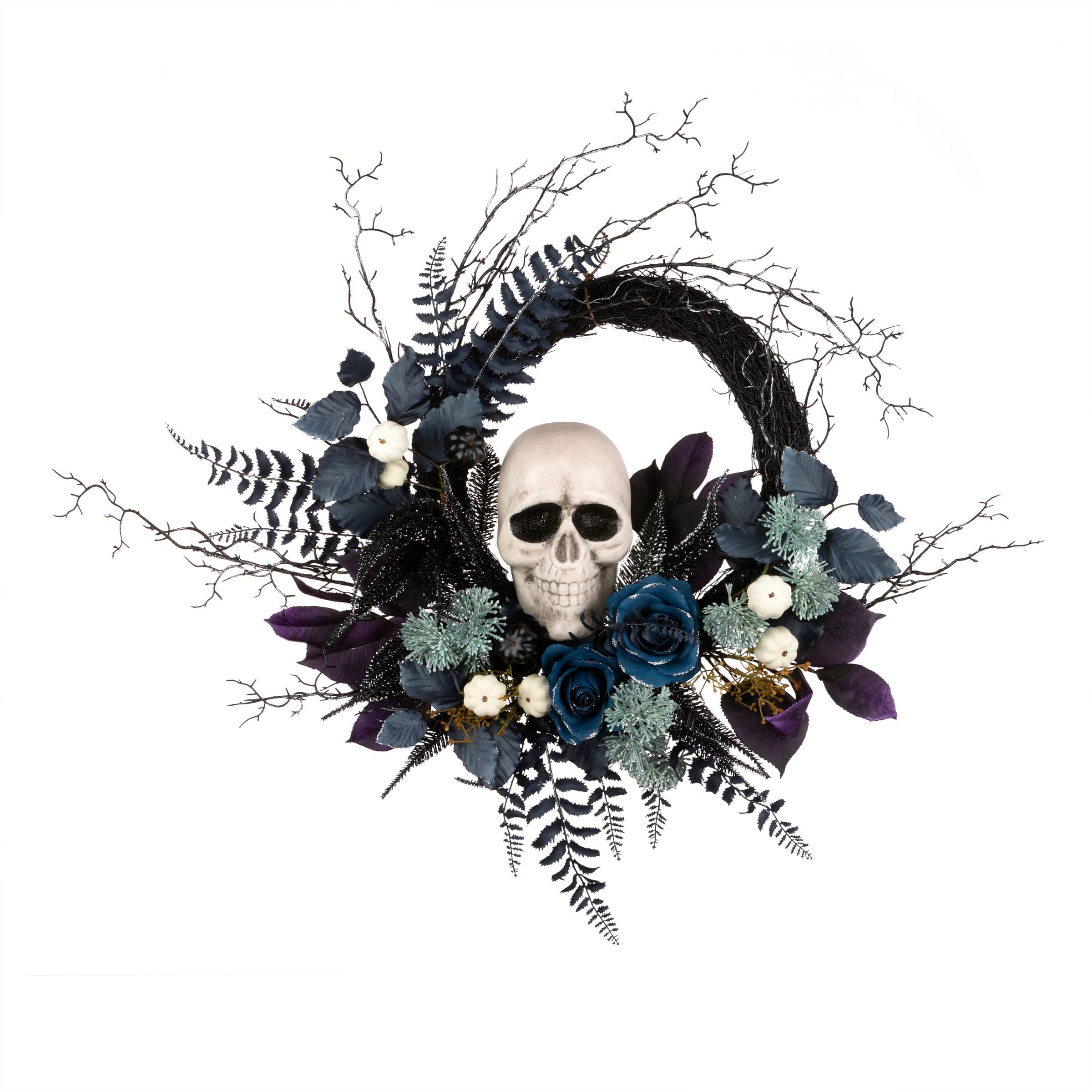 24" Halloween Flower & Skull Wreath