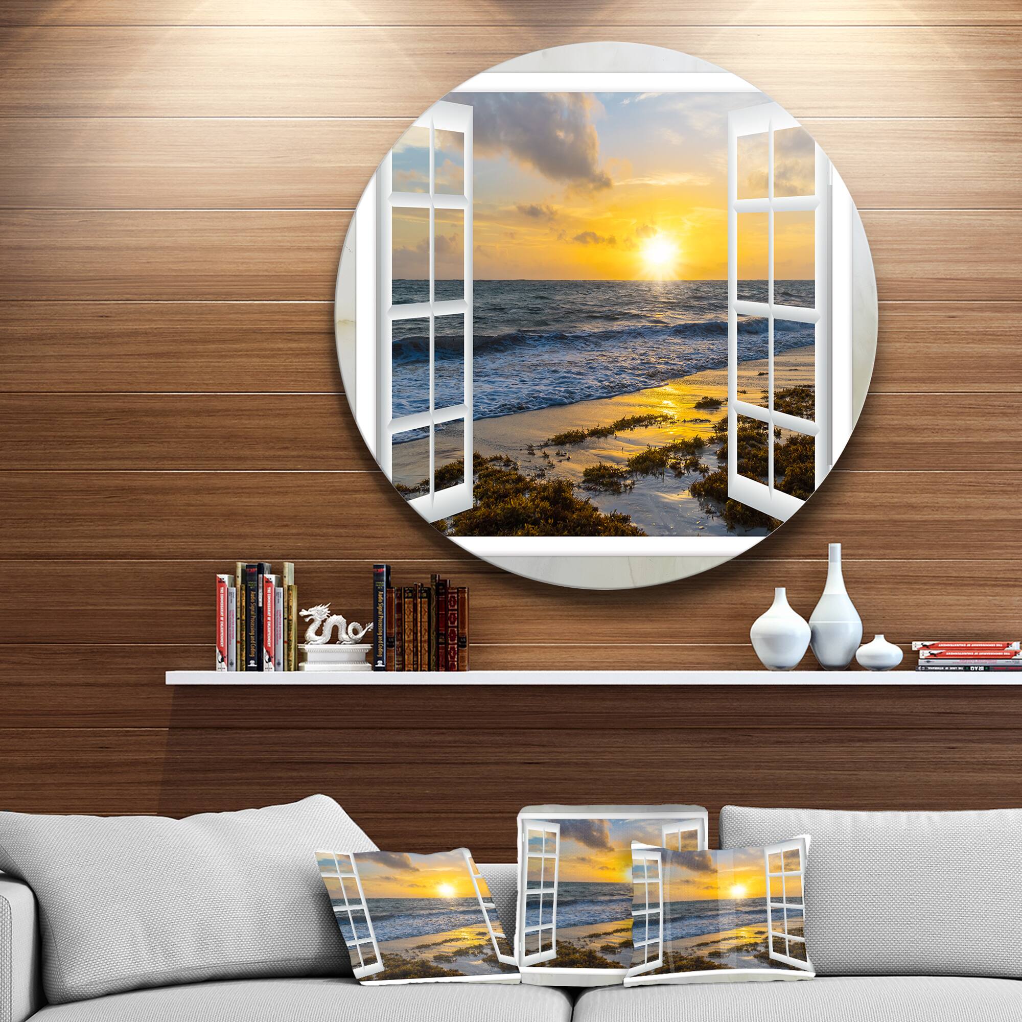 Designart - Open Window to Bright Yellow Sunset&#x27; Seascape Metal Artwork