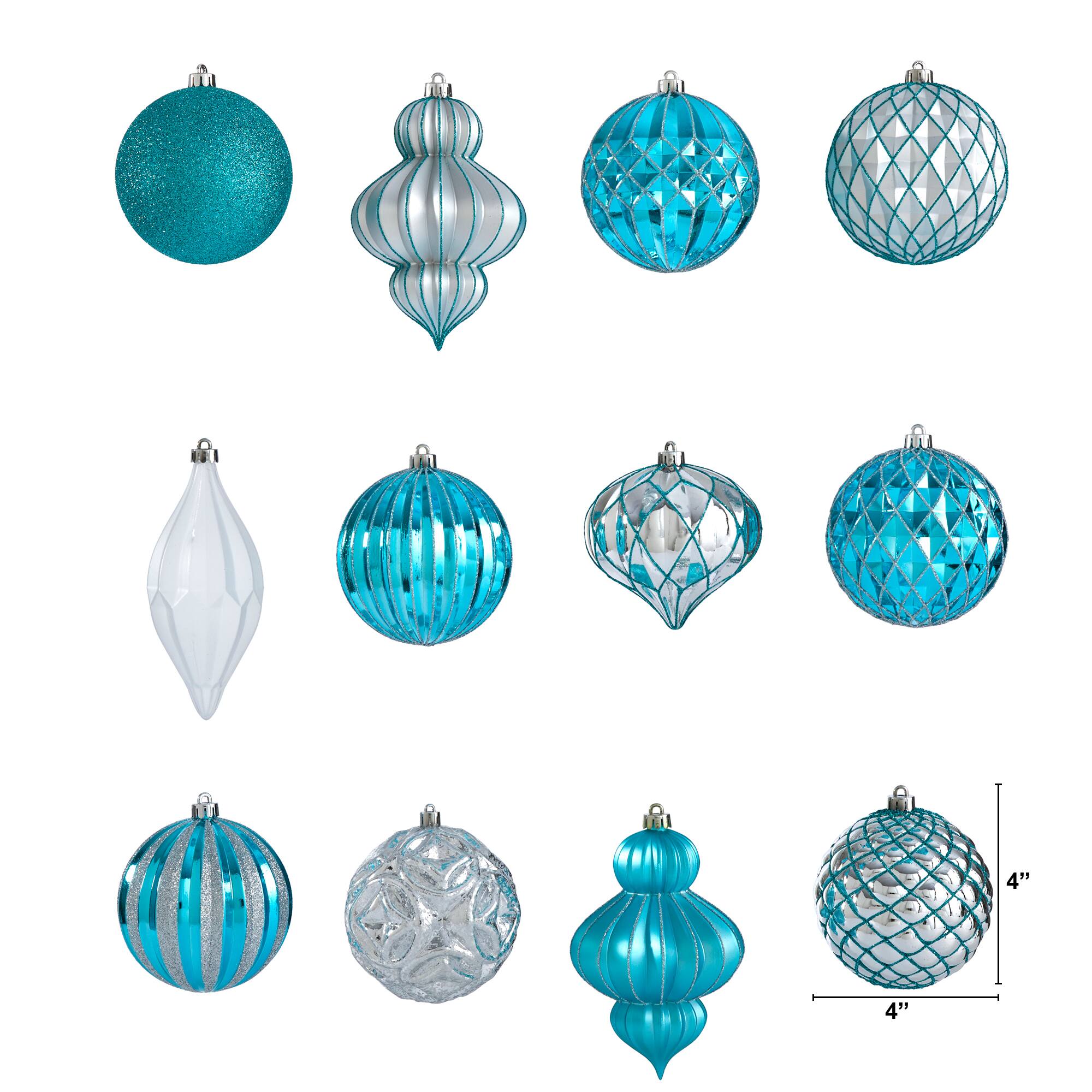 12ct. 4&#x22; Blue &#x26; Silver Shatterproof Luxe Ornament Set