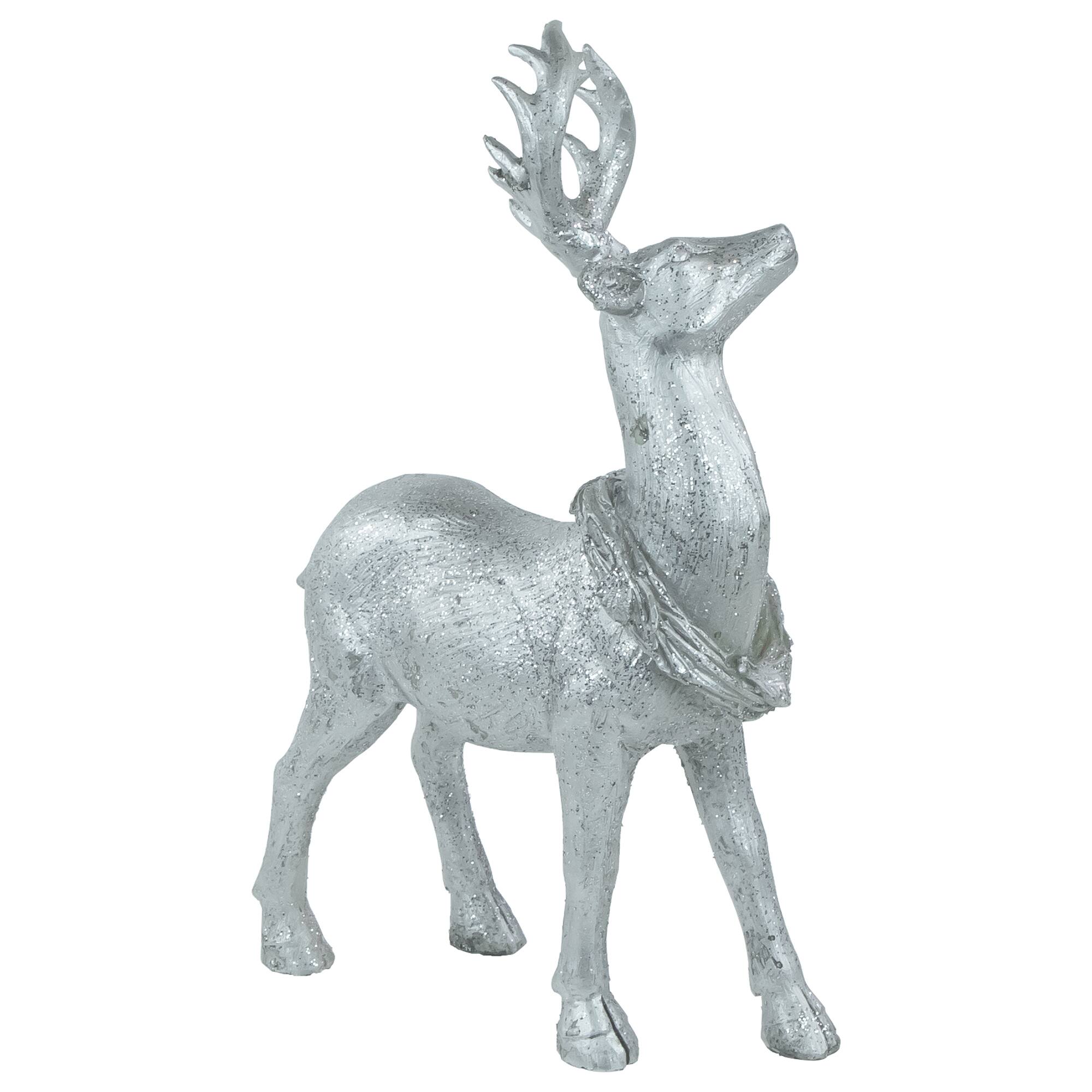10.75" Silver Reindeer Glittered Christmas Tabletop Decoration