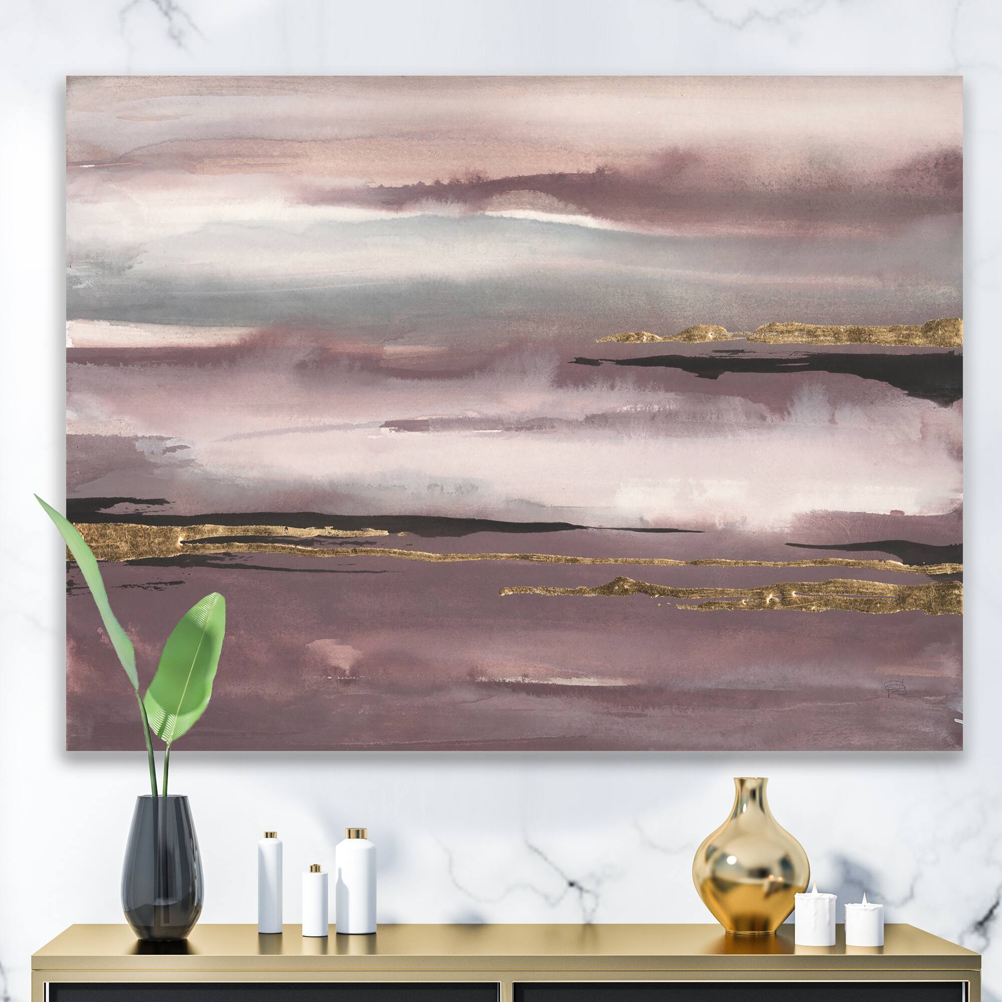Designart - Purple Glam Storm IV - Glam &#x26; Shabby Chic Gallery-wrapped Canvas