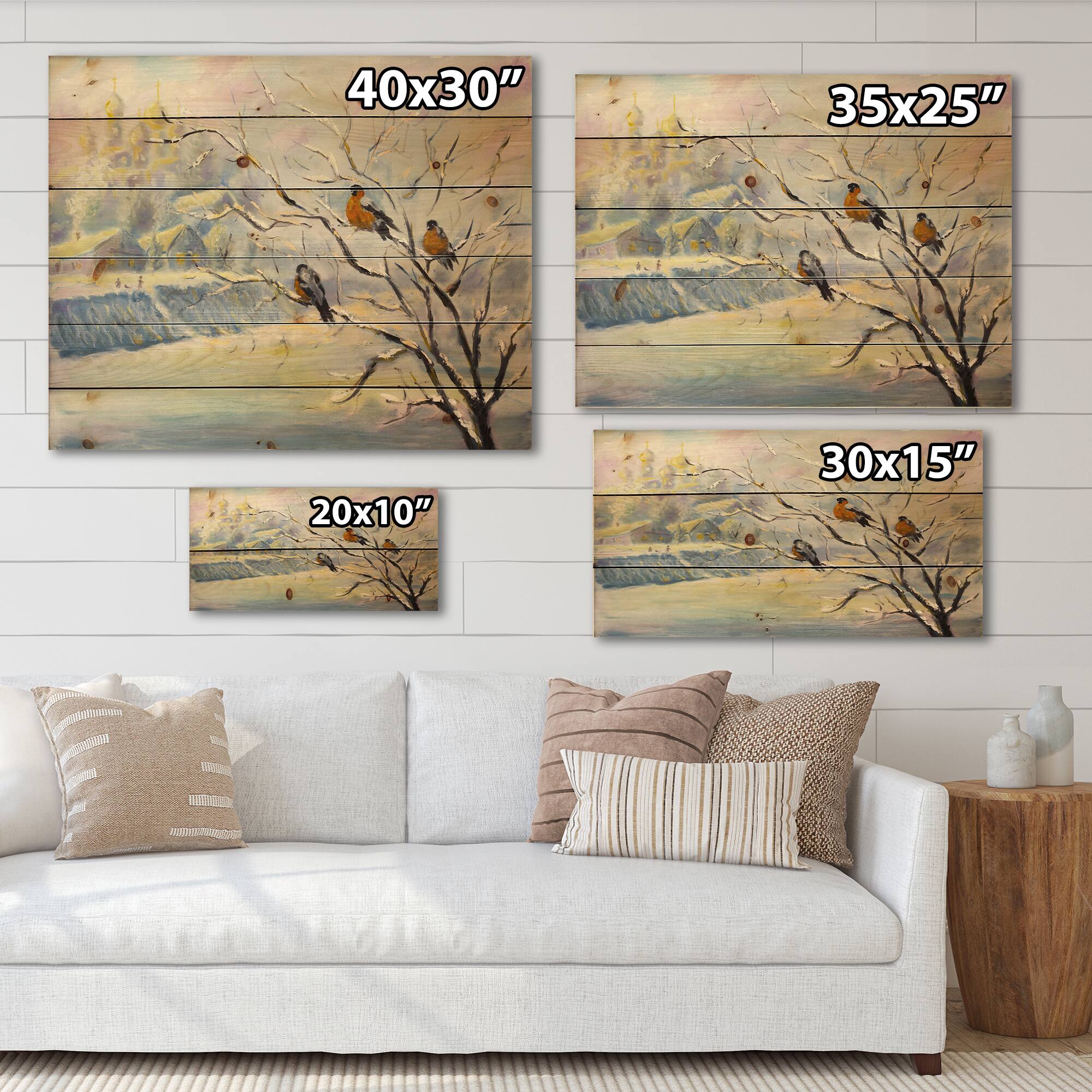 Designart - Rustic Birds On A Tree In Winter Village
