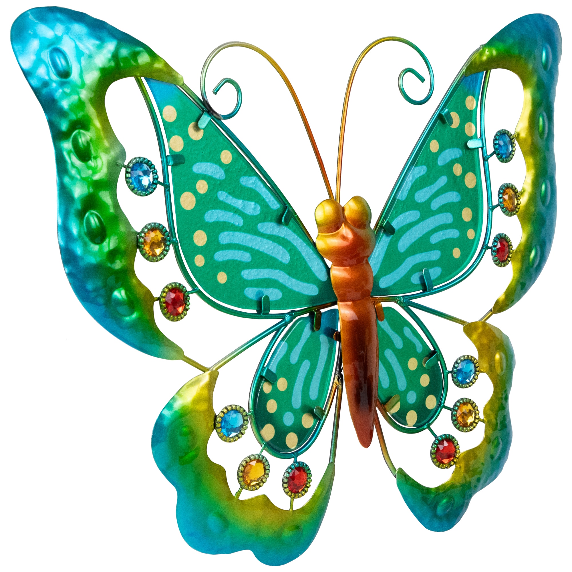 12" Green Metal Butterfly Outdoor Garden Wall Hanging