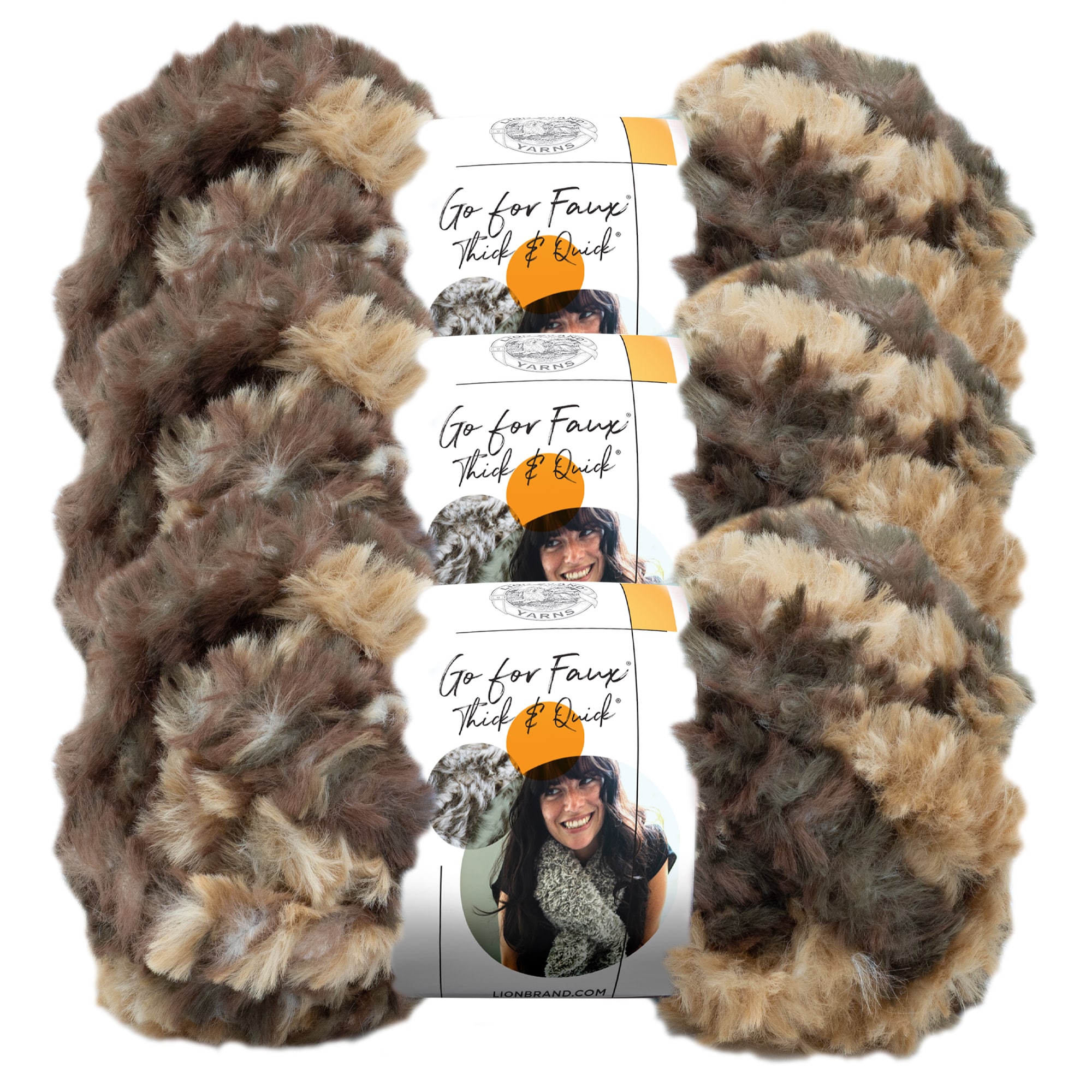  (3 Pack) Lion Brand Yarn Go for Faux Thick & Quick Bulky Yarn,  Baked Alaska