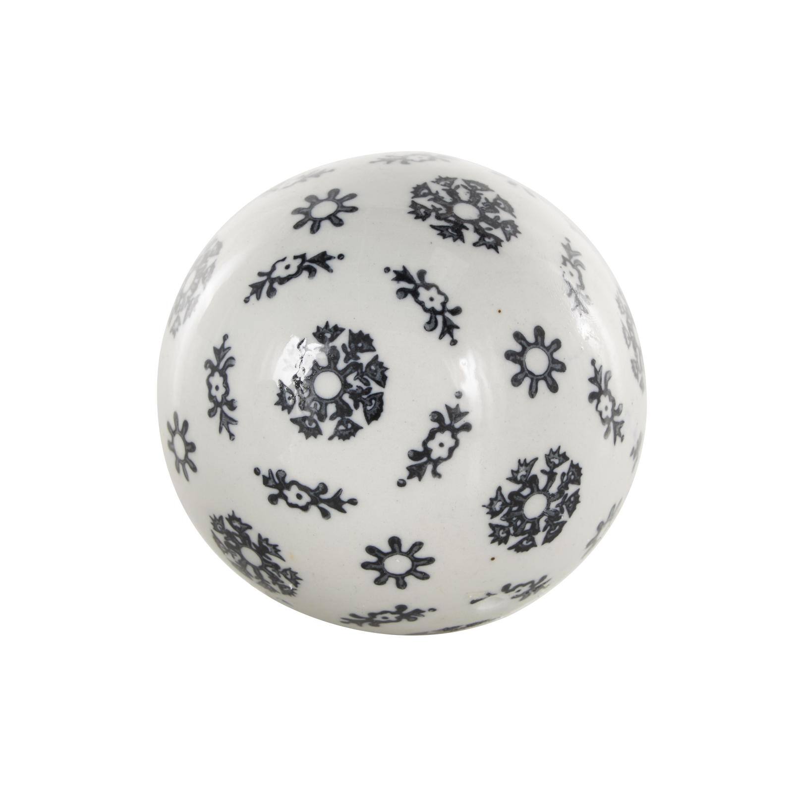 3" White & Black Floral Ceramic Decorative Ball Orbs Set