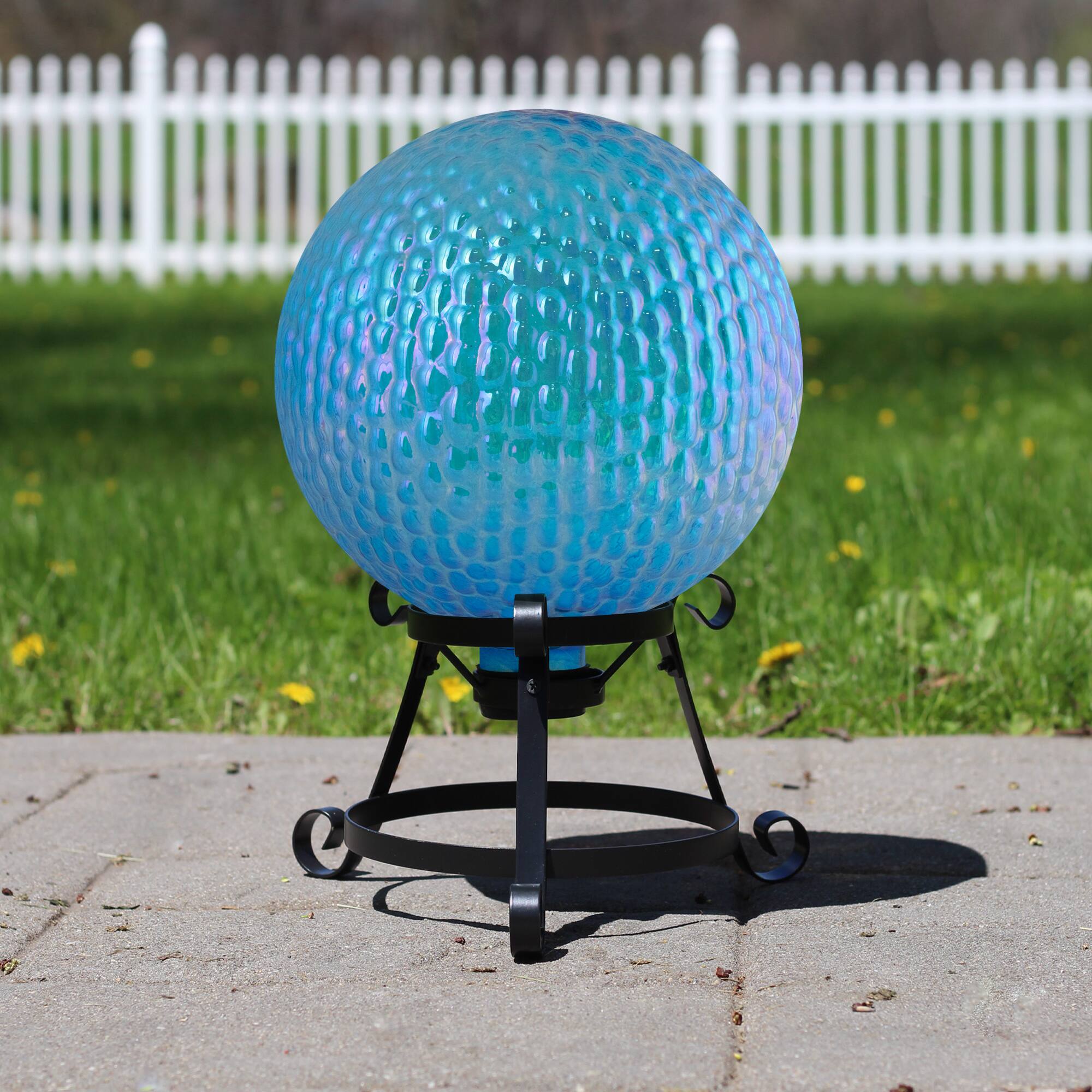 10&#x22; Iridescent Blue and Purple Textured Glass Gazing Ball