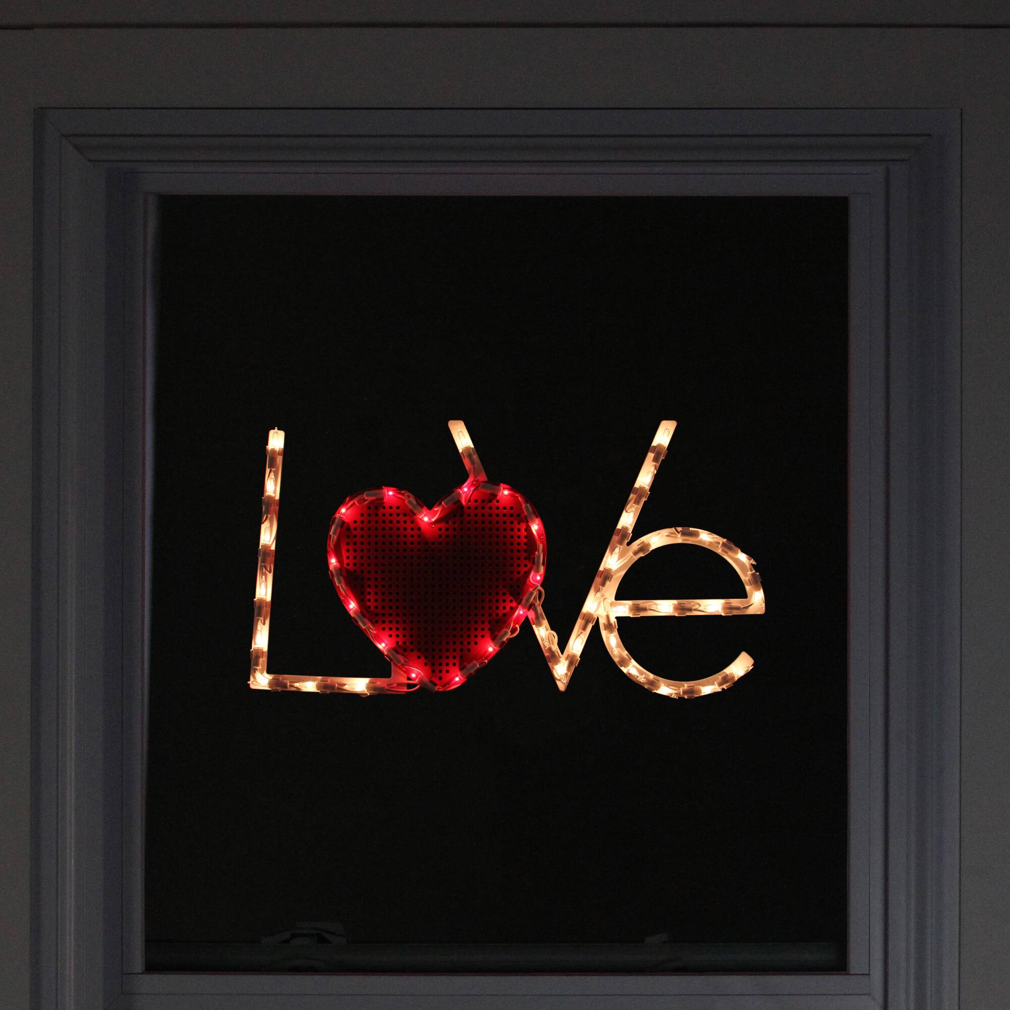17" Lighted White & Red Love Window Silhouette Decoration