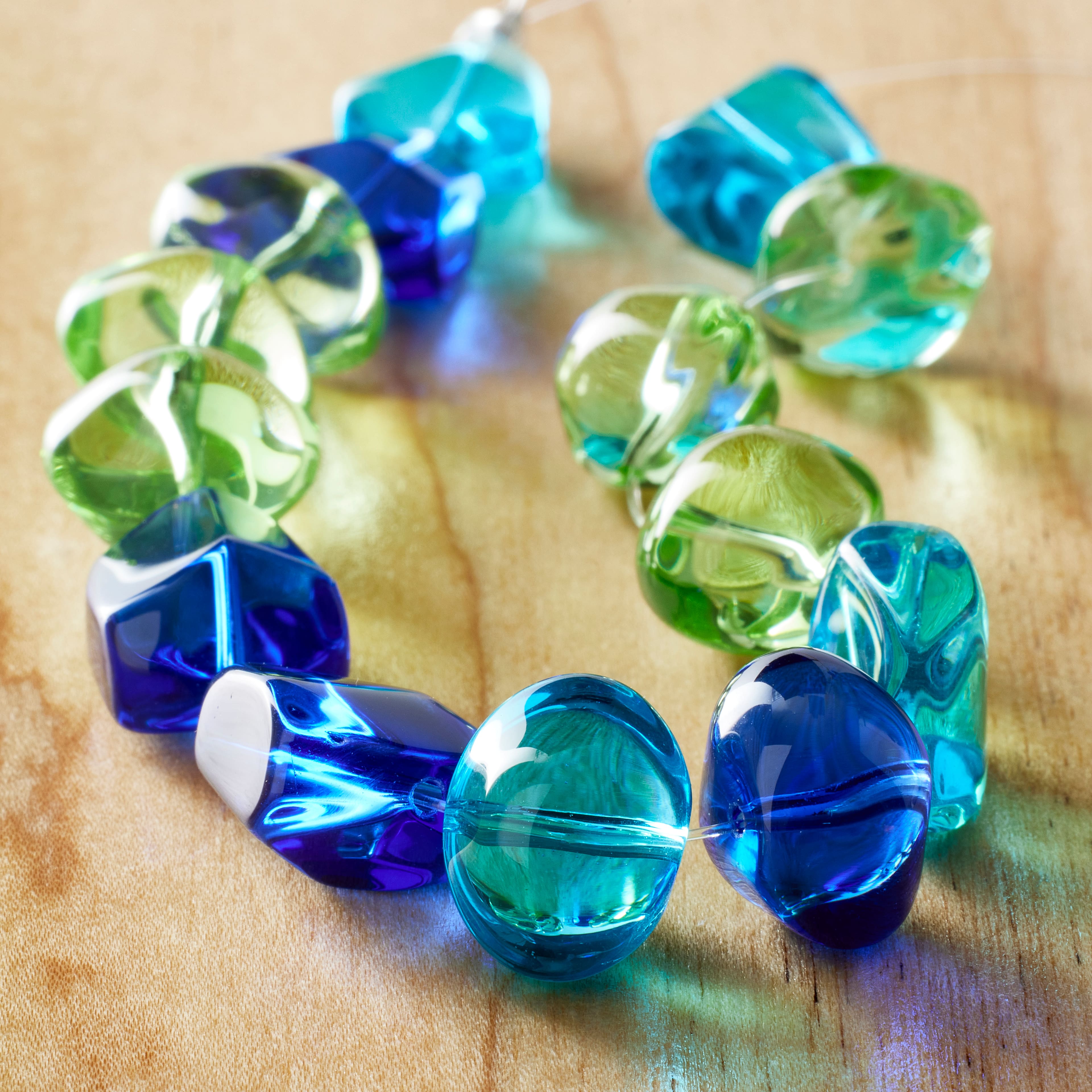 12 Pack: Blue &#x26; Green Glass Nugget Beads by Bead Landing&#x2122;