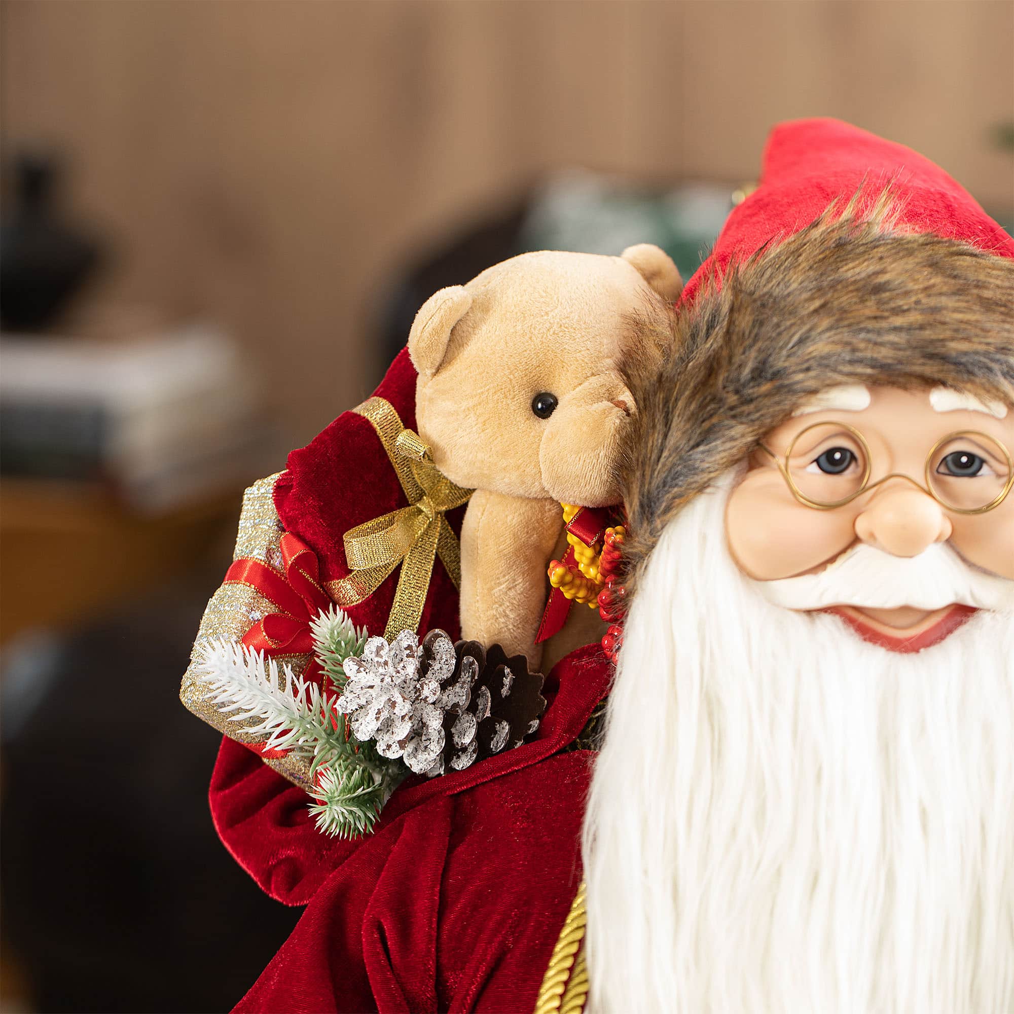Glitzhome&#xAE; 35.5&#x22; Faux Fur Traditional Christmas Santa Figurine