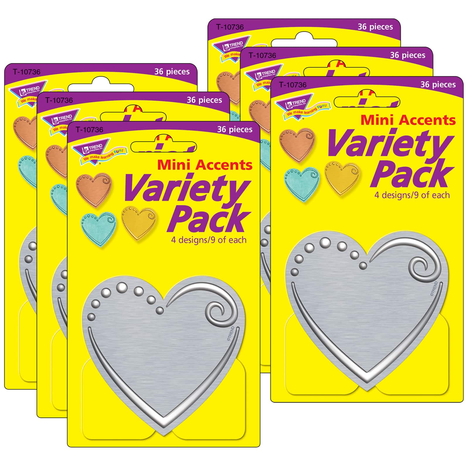 Trend Enterprises&#xAE; I Heart Metal Hearts Mini Accents&#xAE; Variety Pack, 6 Packs of 36