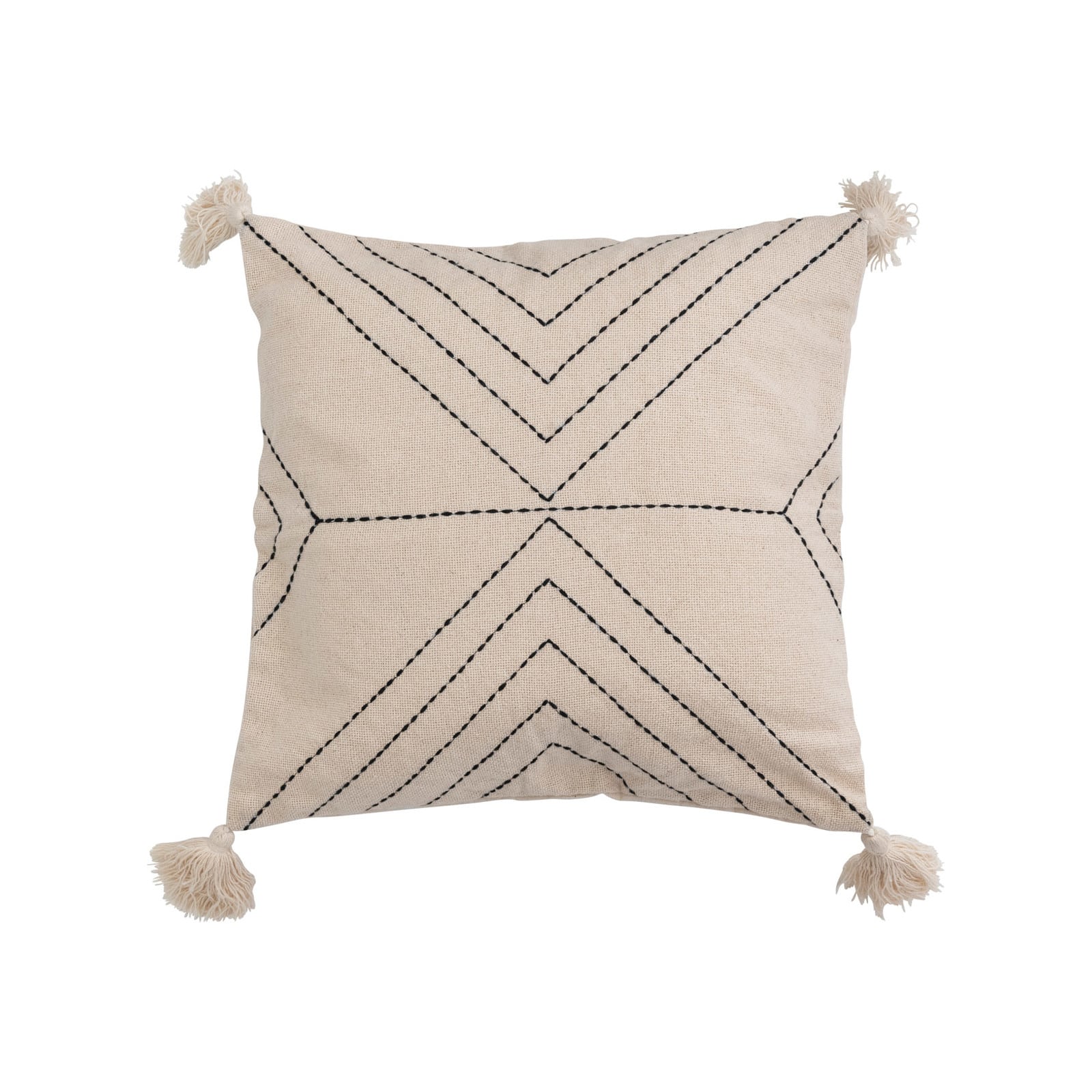 Cotton Blend Embroidered Pillow with Tassels