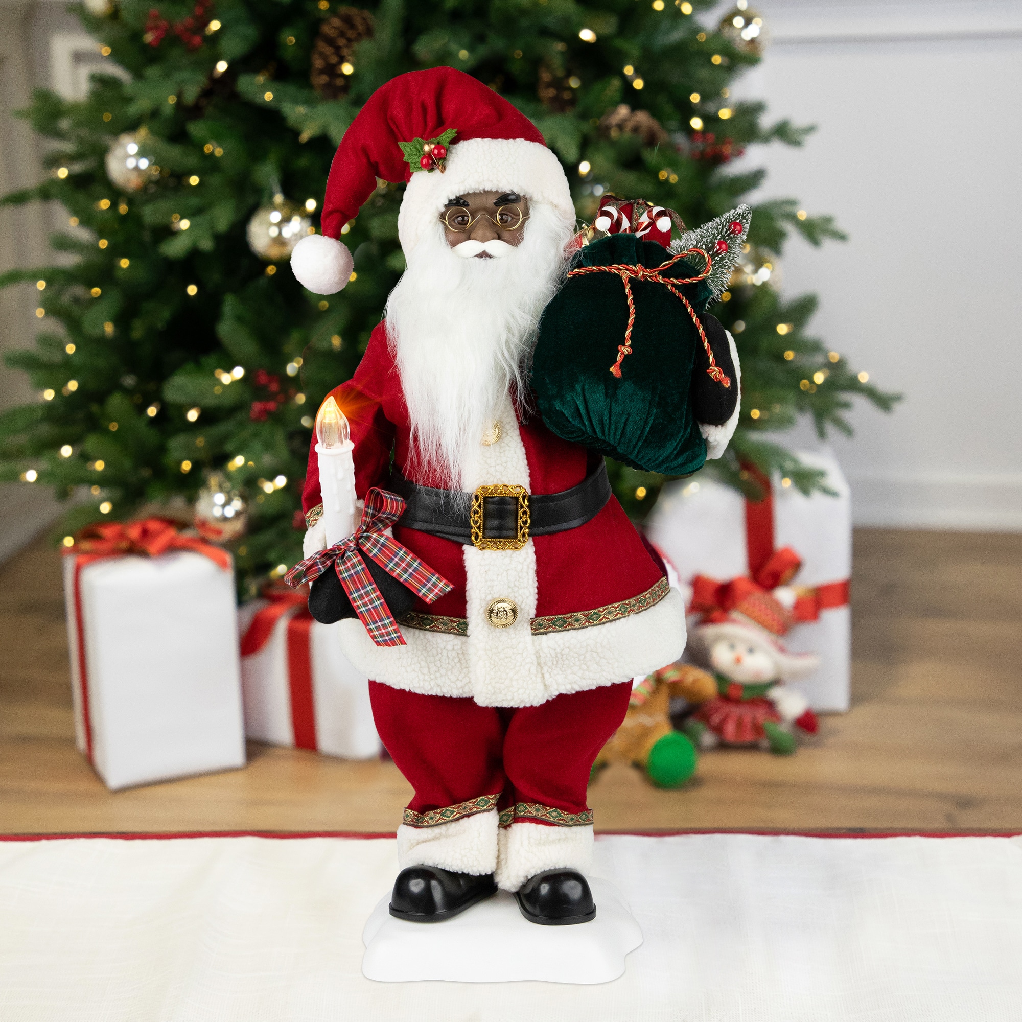 African American Animated and Musical Santa Claus with Candle Christmas Figure - 2'