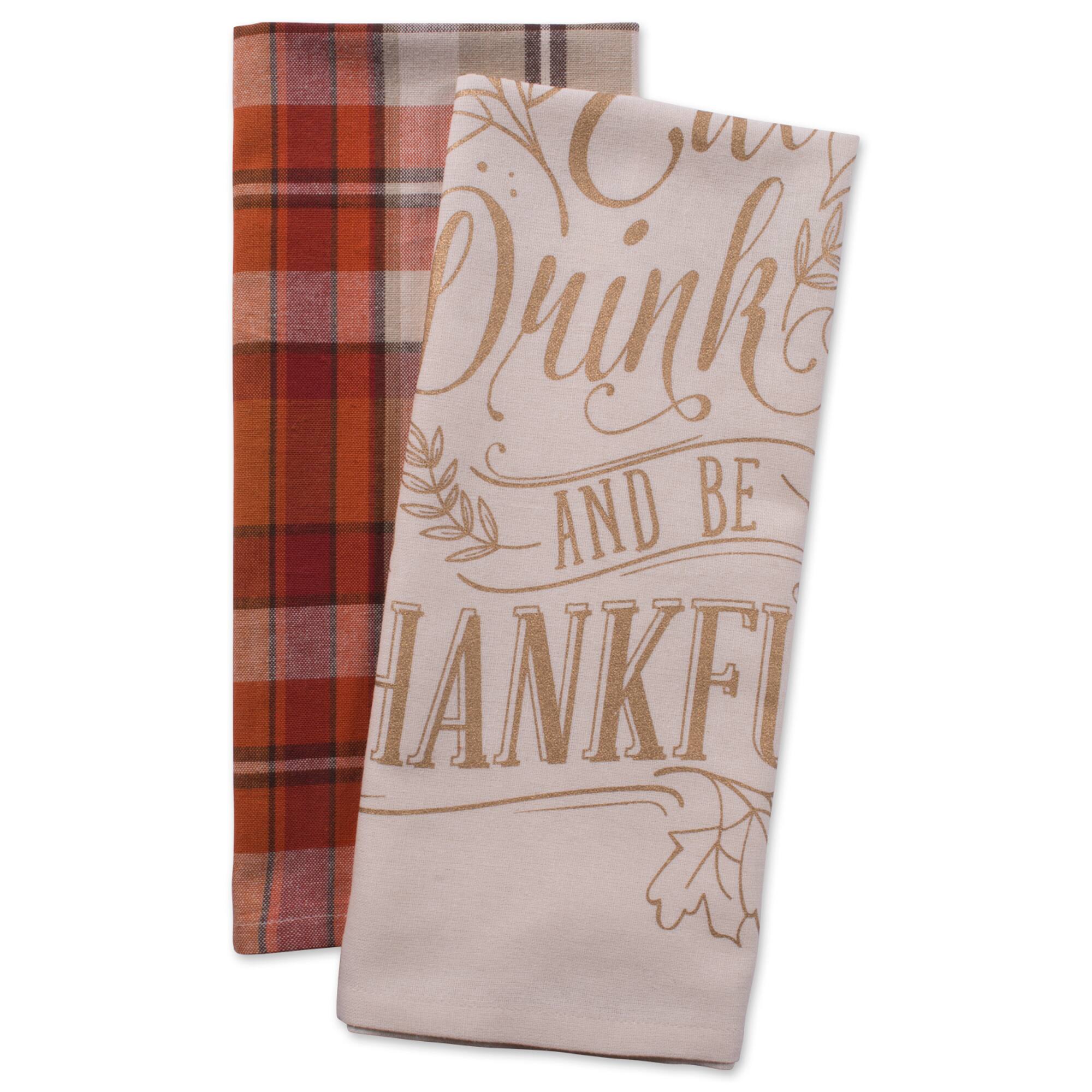 DII® Assorted Check Fall Be Thankful Printed Dishtowel Set