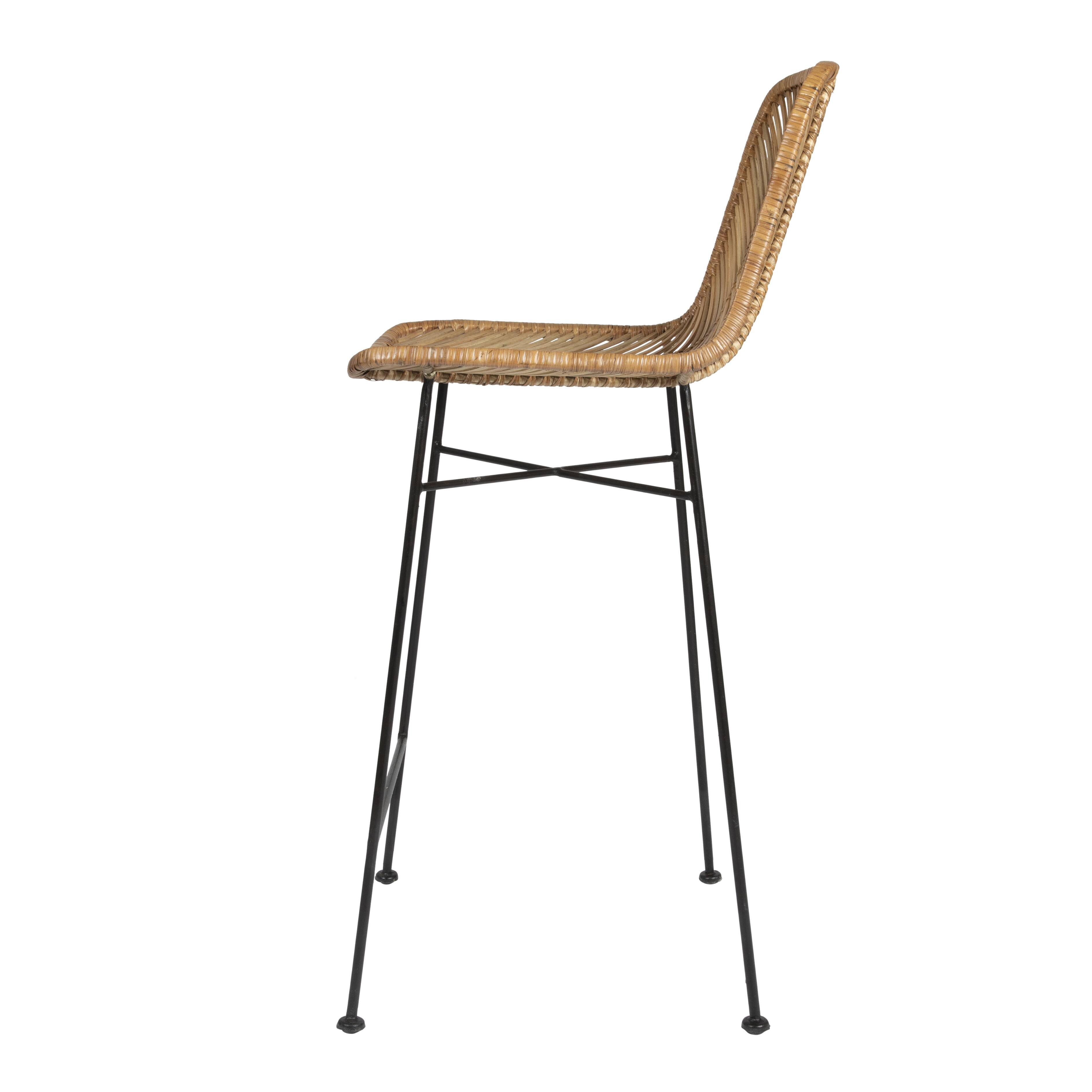 Hello Honey® 40.5" Beige Rattan Bar Stool with Black Metal Frame