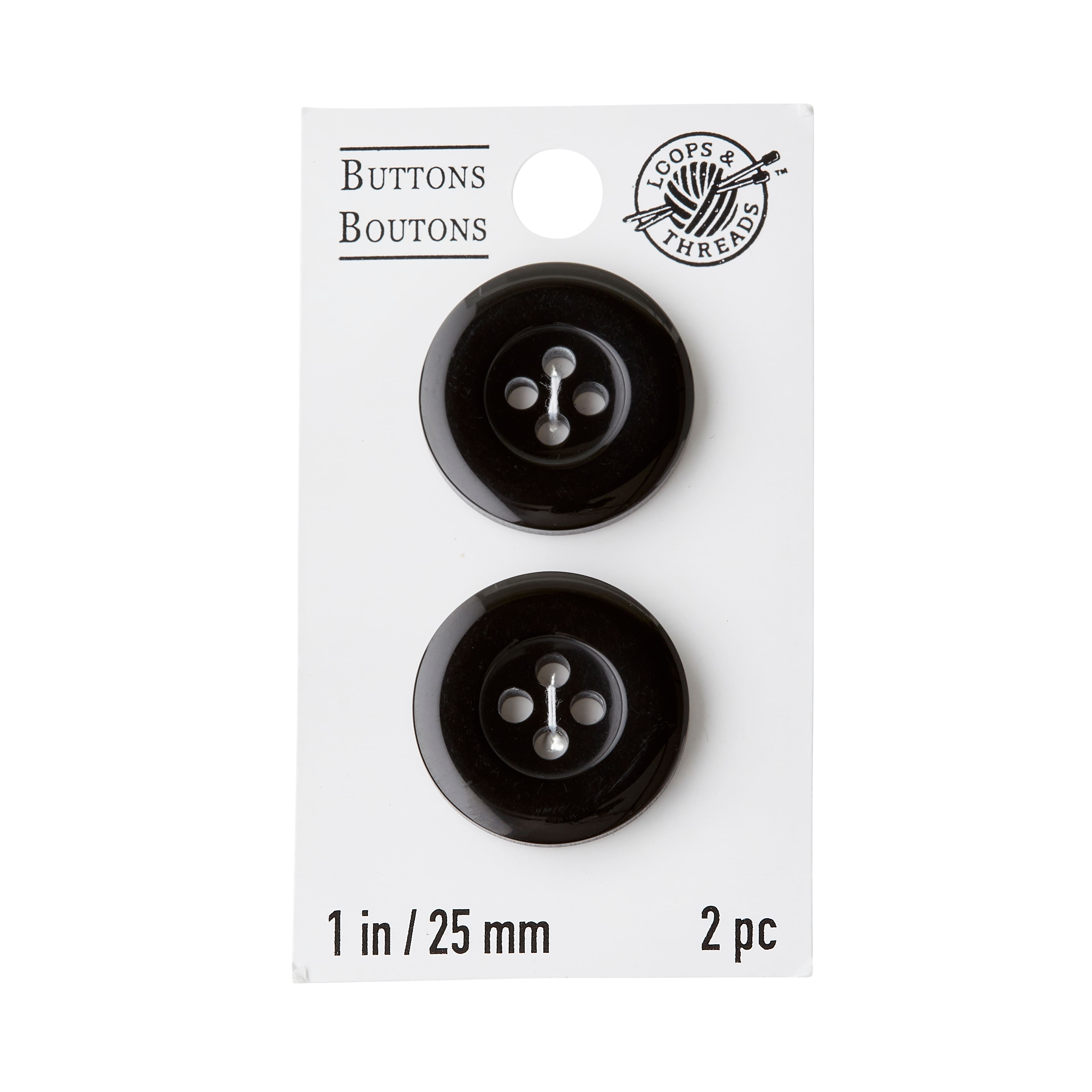 24 Packs: 2 ct. (48 total) 1&#x22; Black Buttons by Loops &#x26; Threads&#xAE;