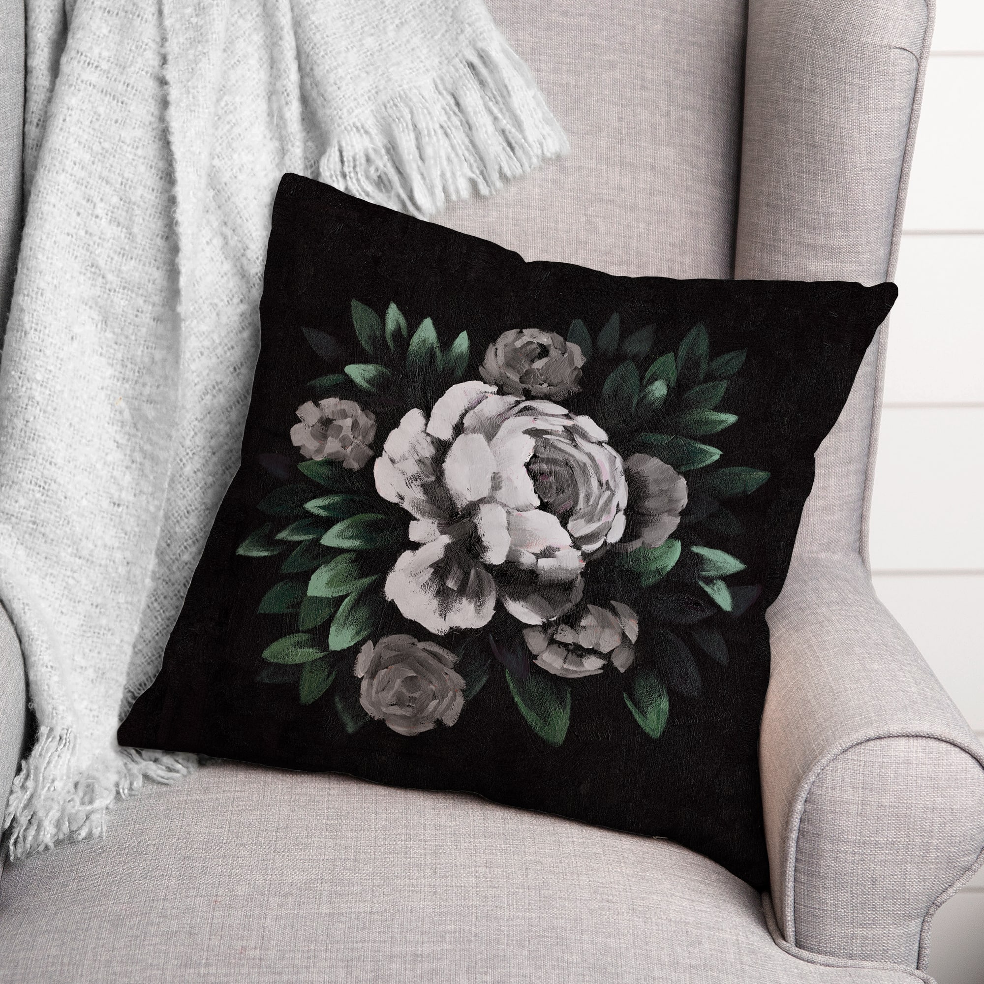 Dark Moody Floral Throw Pillow