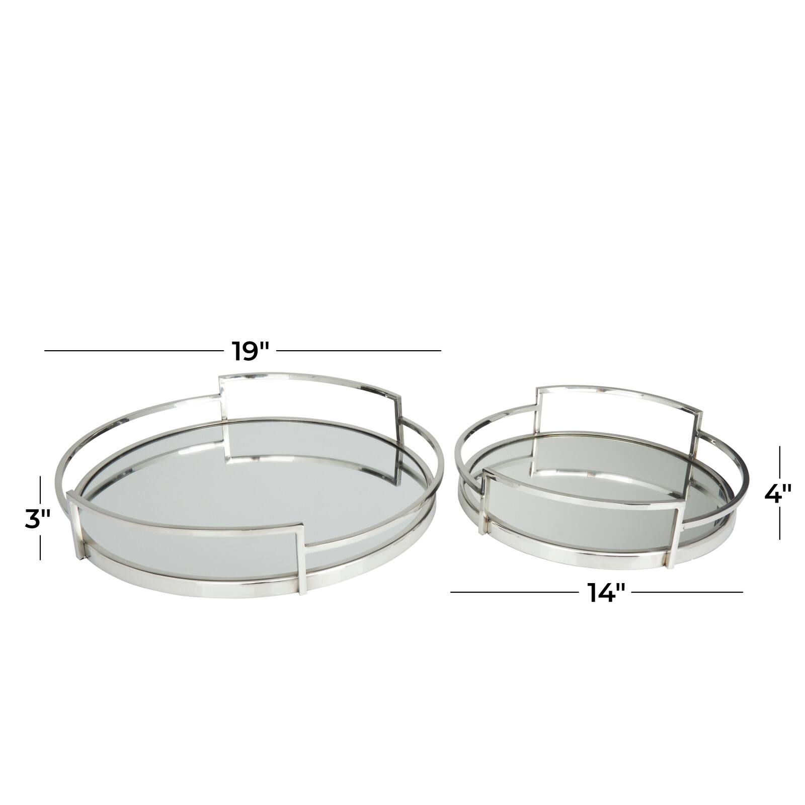 The Novogratz Silver Contemporary Tray, Set of 2" 19", 14"