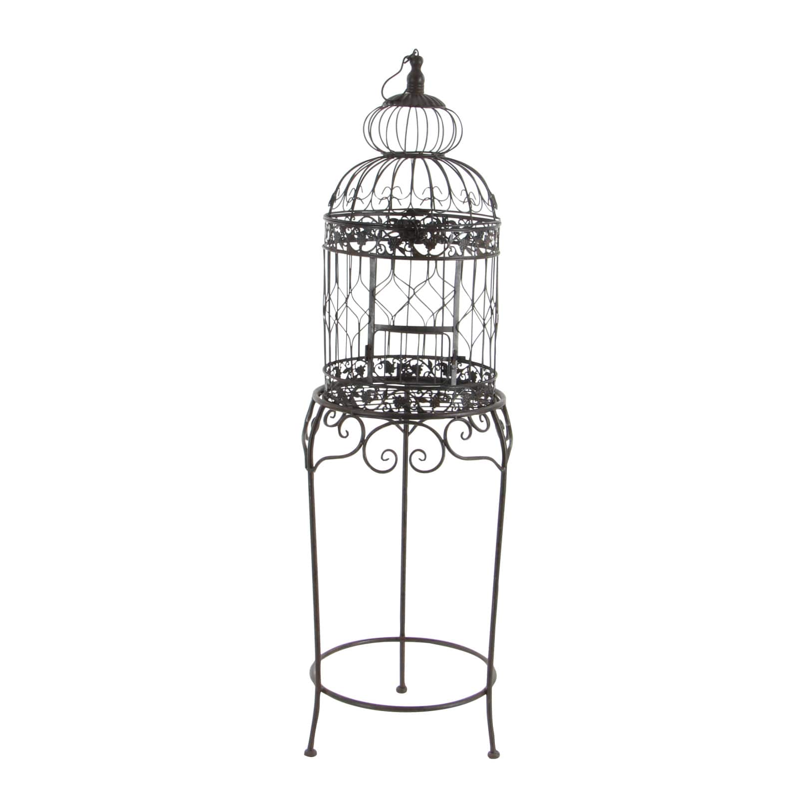 Vintage Black Metallic Standing Bird Cage, 47" x 14" x 14"