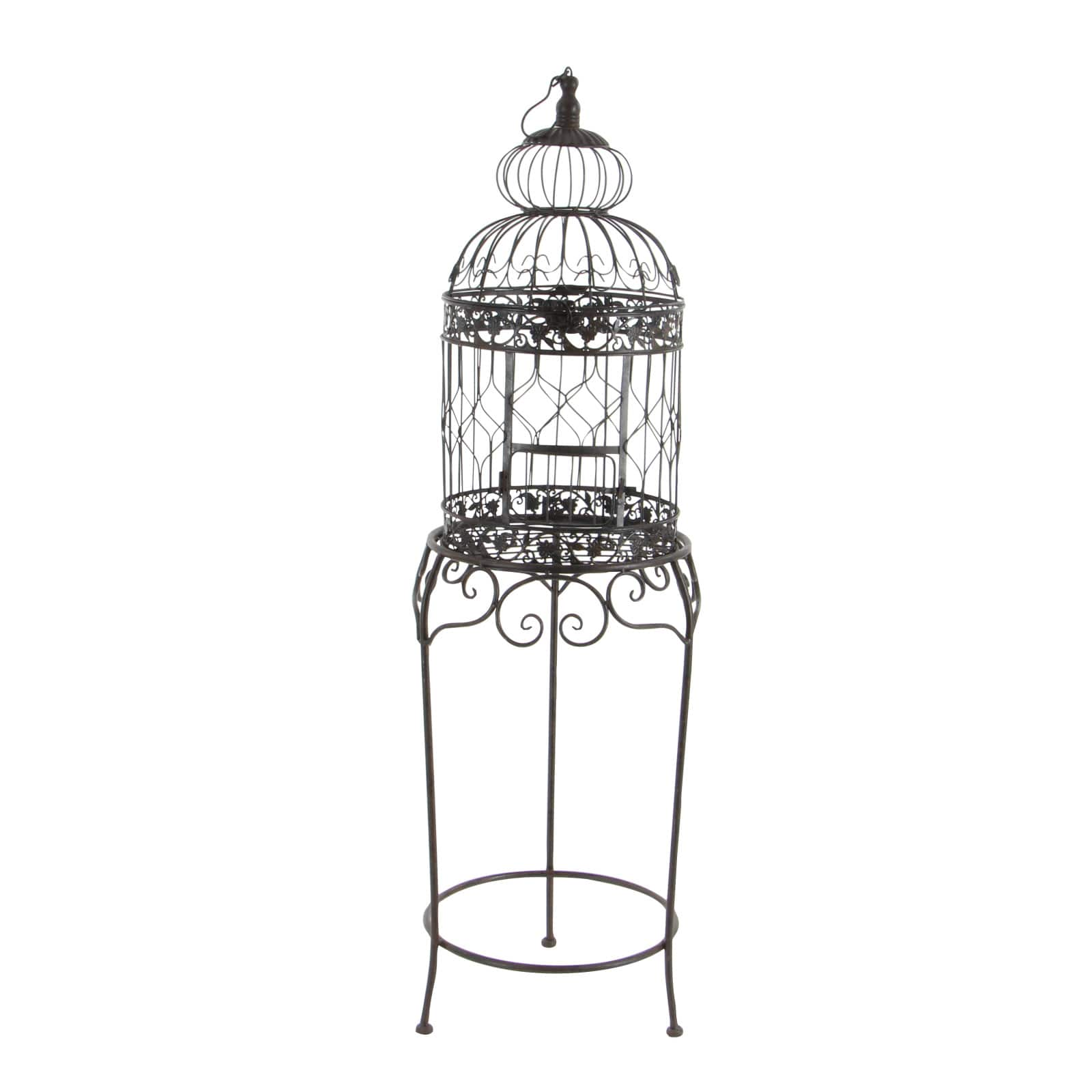 Vintage Black Metallic Standing Bird Cage, 47&#x22; x 14&#x22; x 14&#x22;