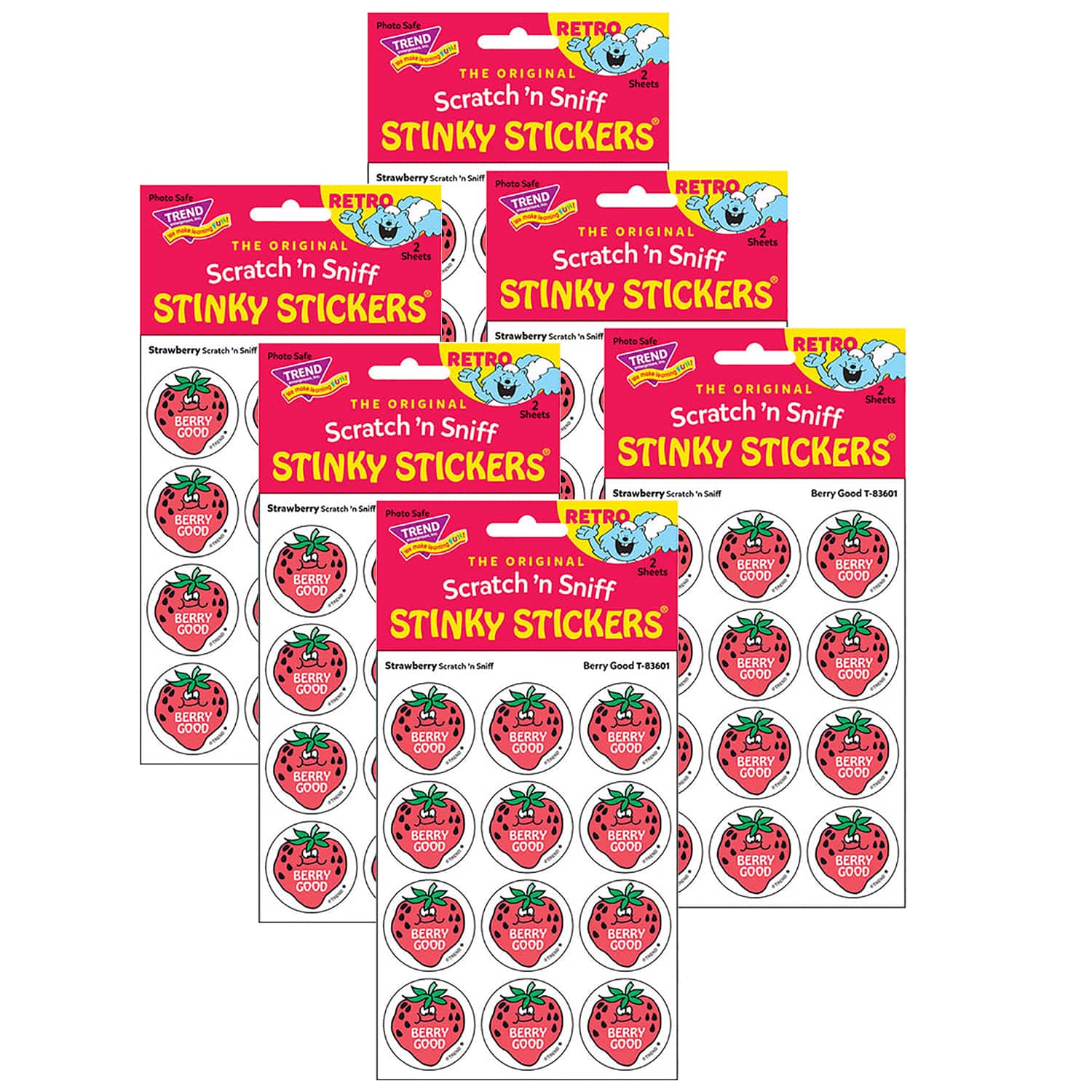 TREND Enterprises® Berry Good Strawberry Scented Stickers, 6 Packs of 24