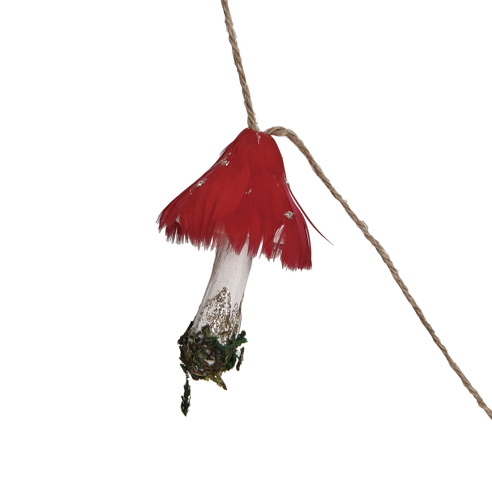 Hello Honey 6ft. Pink, White &#x26; Green Feather &#x26; Foam Mushroom Garland with Gold Glitter &#x26; Faux Moss