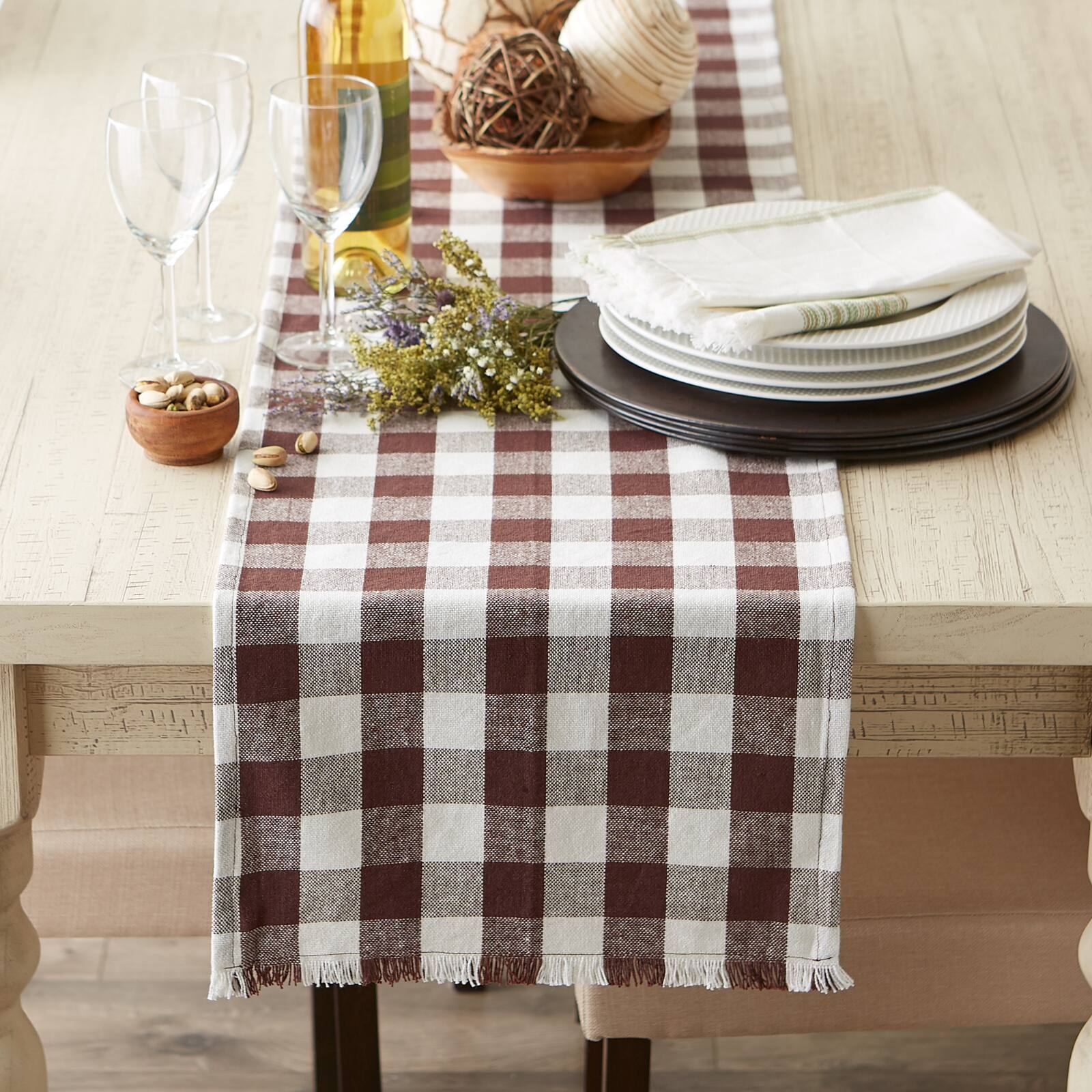 DII&#xAE; 72&#x22; Heavyweight Check Fringed Table Runner