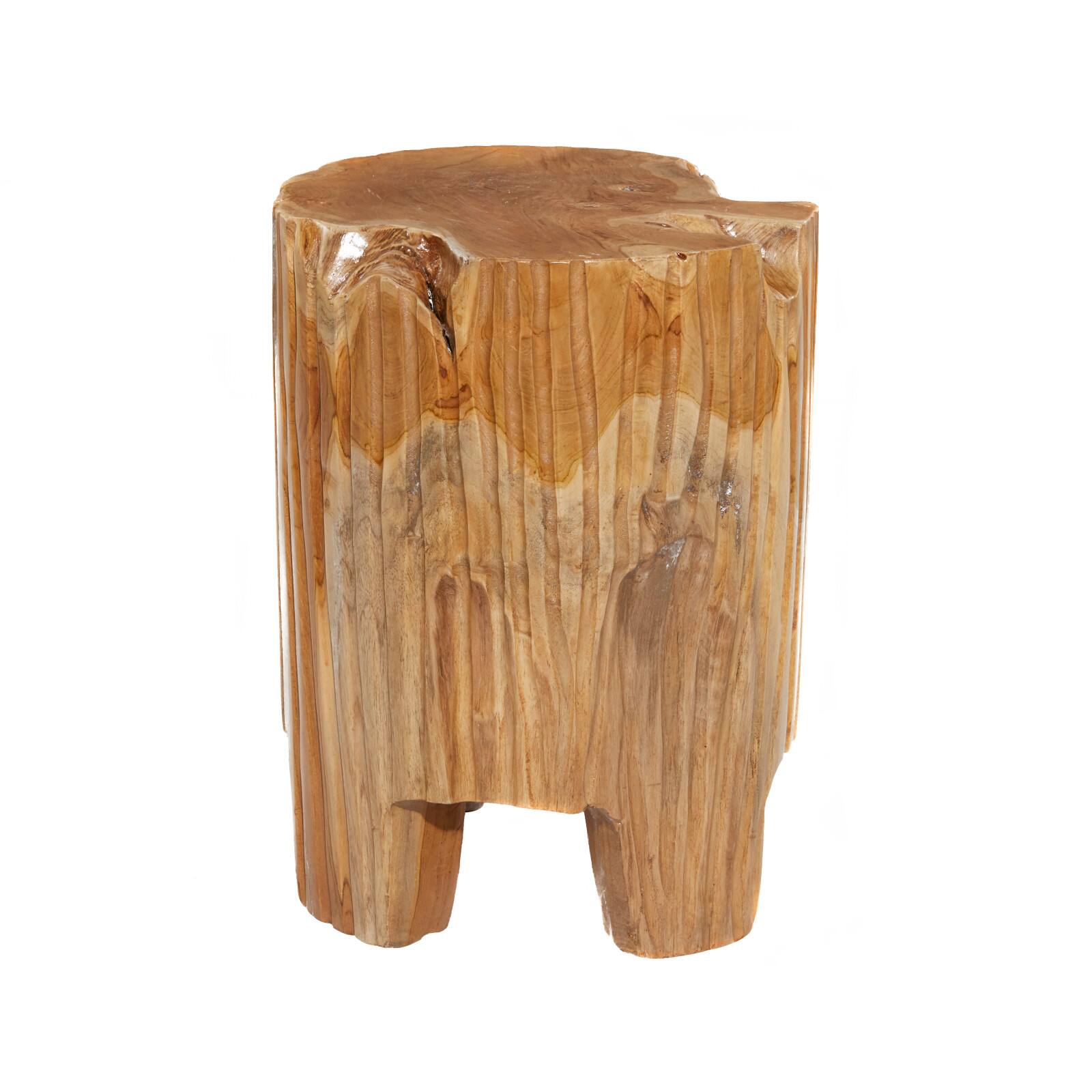 12&#x22; Brown Teak Wood Contemporary Stool