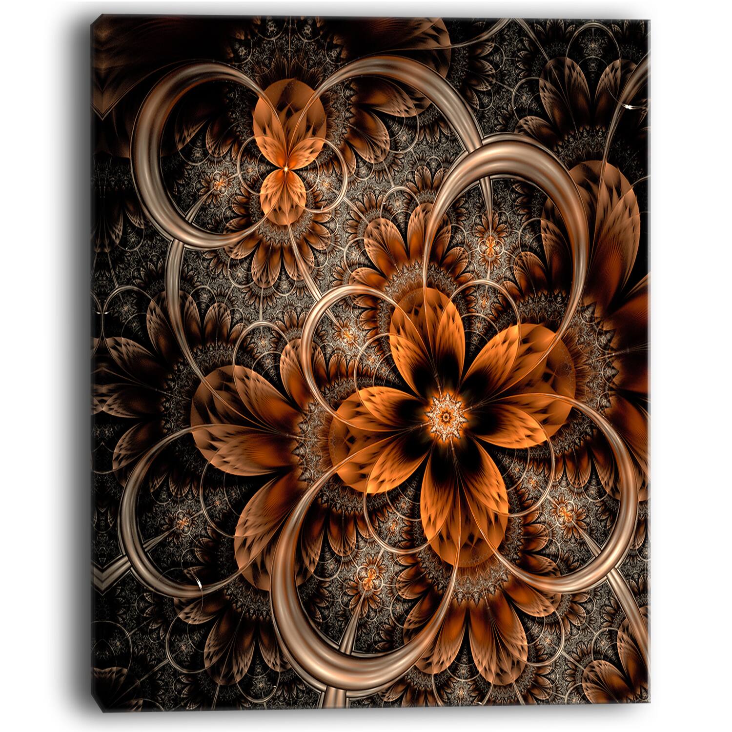 Designart - Dark Orange Digital Art Fractal Flower - Floral Canvas Art Print
