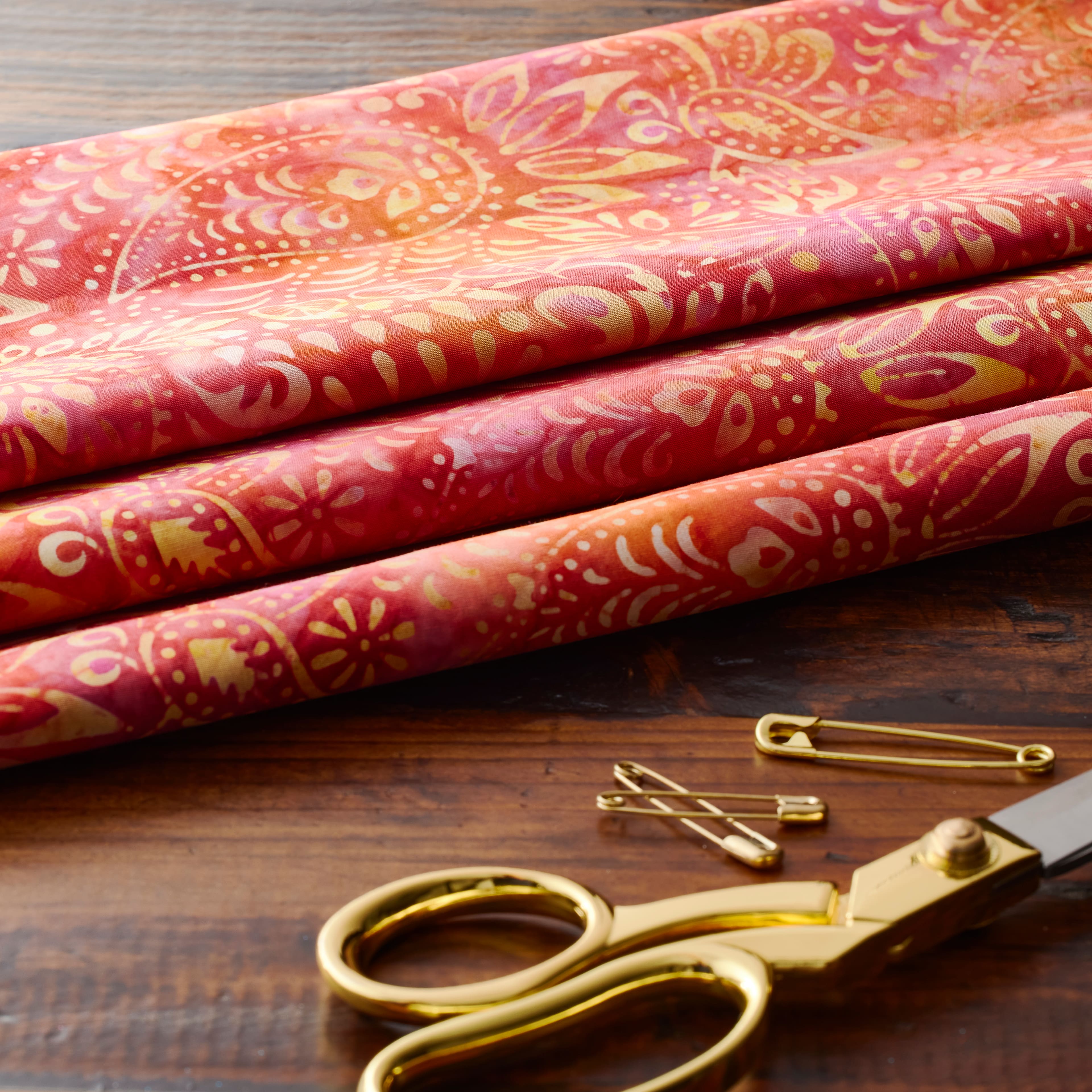 Premium Indonesian Batik Orange &#x26; Raspberry Paisley Fabric