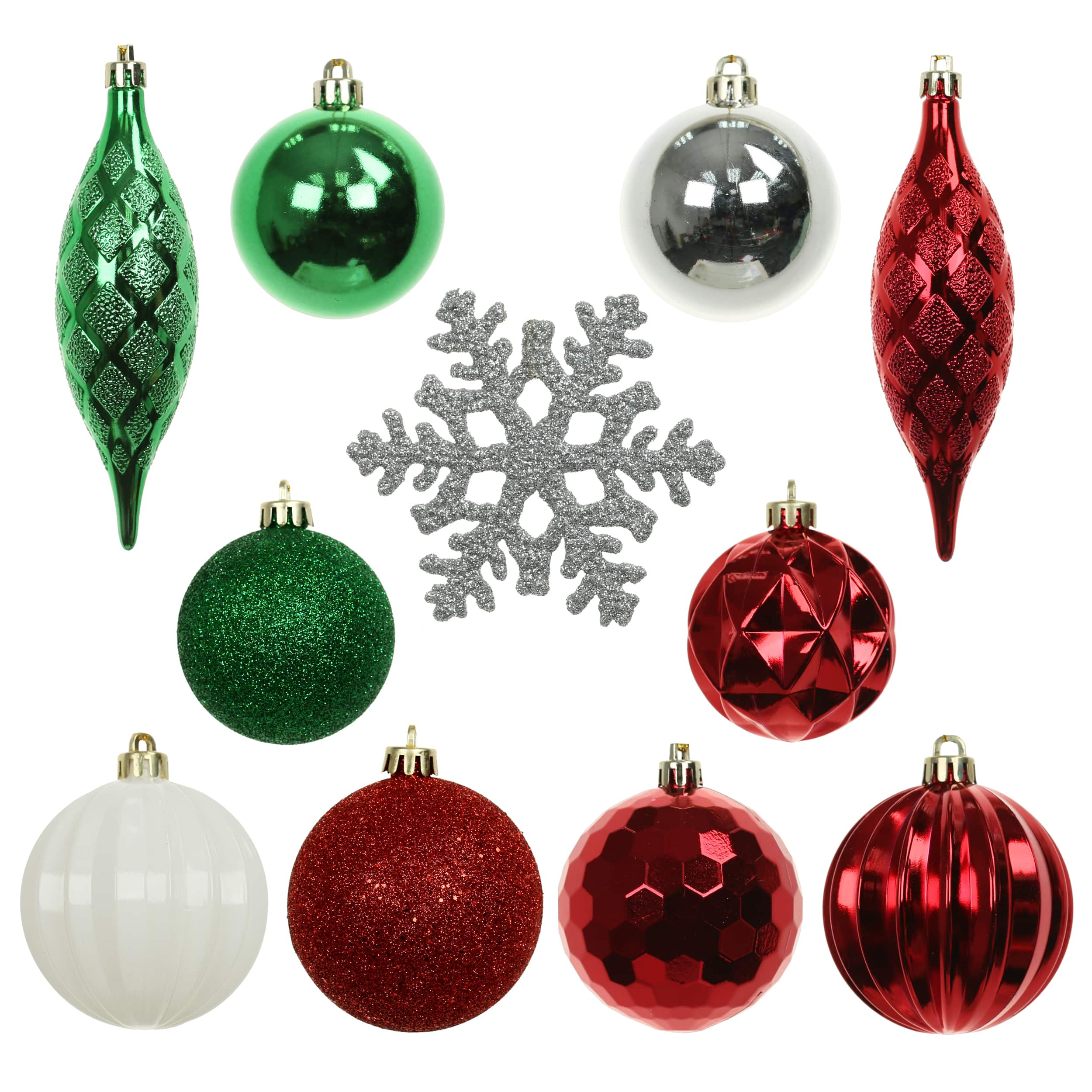 34 Pack Red, Green &#x26; Silver Shatterproof Ornaments by Ashland&#xAE;