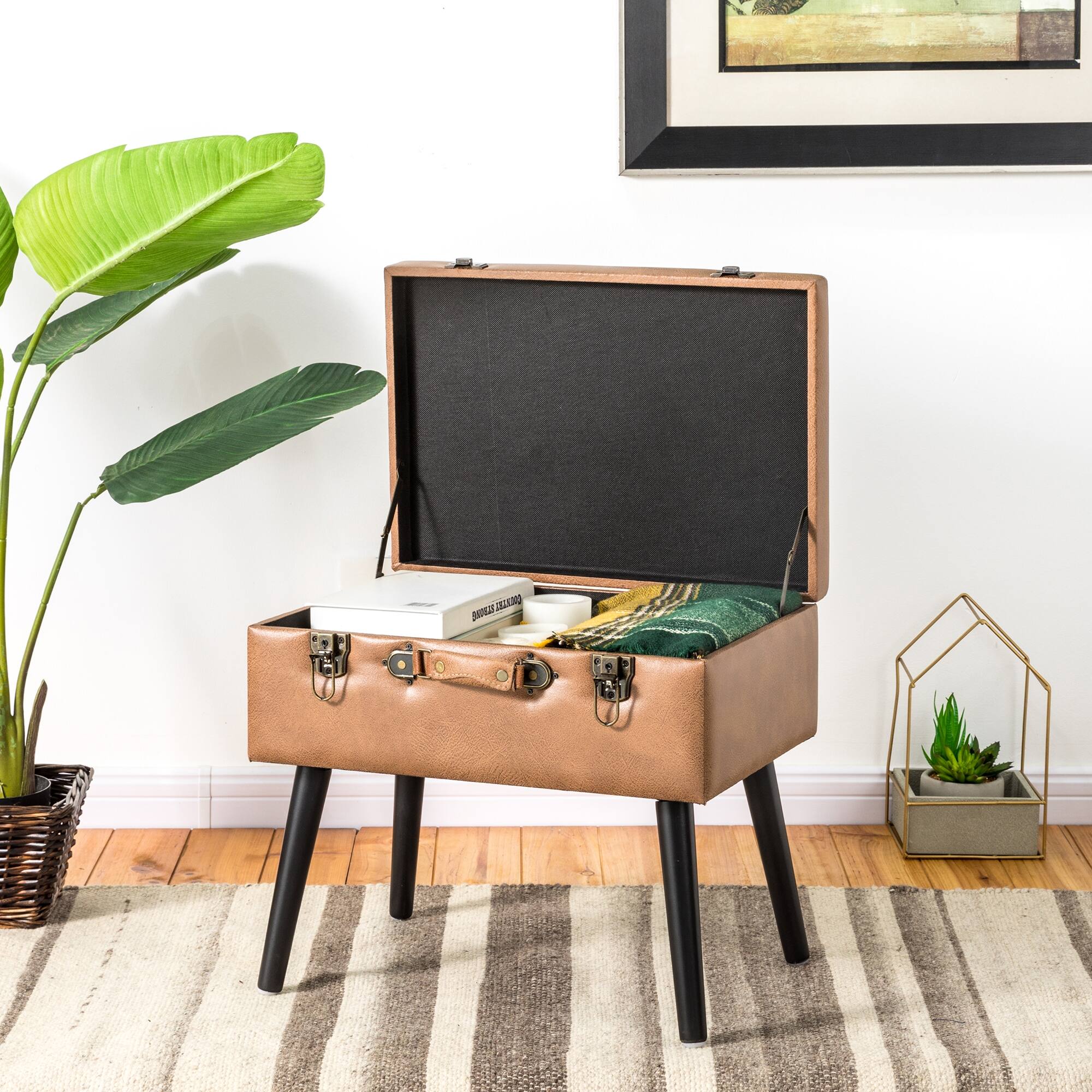 Glitzhome® Leatherette Upholstered Storage Stool