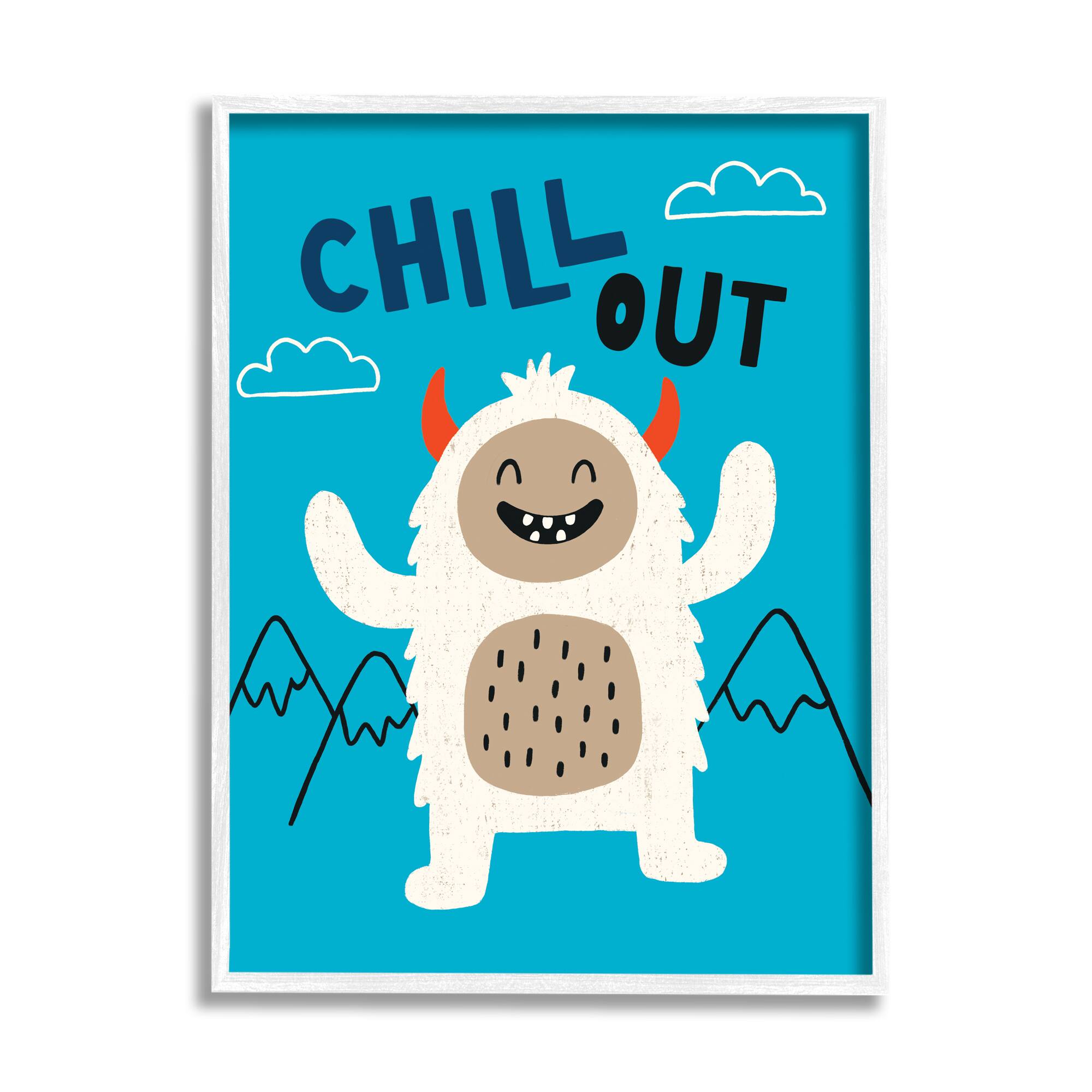Stupell Industries Chill Out Phrase Abominable Snowman Winter Yeti in White Frame Wall Art