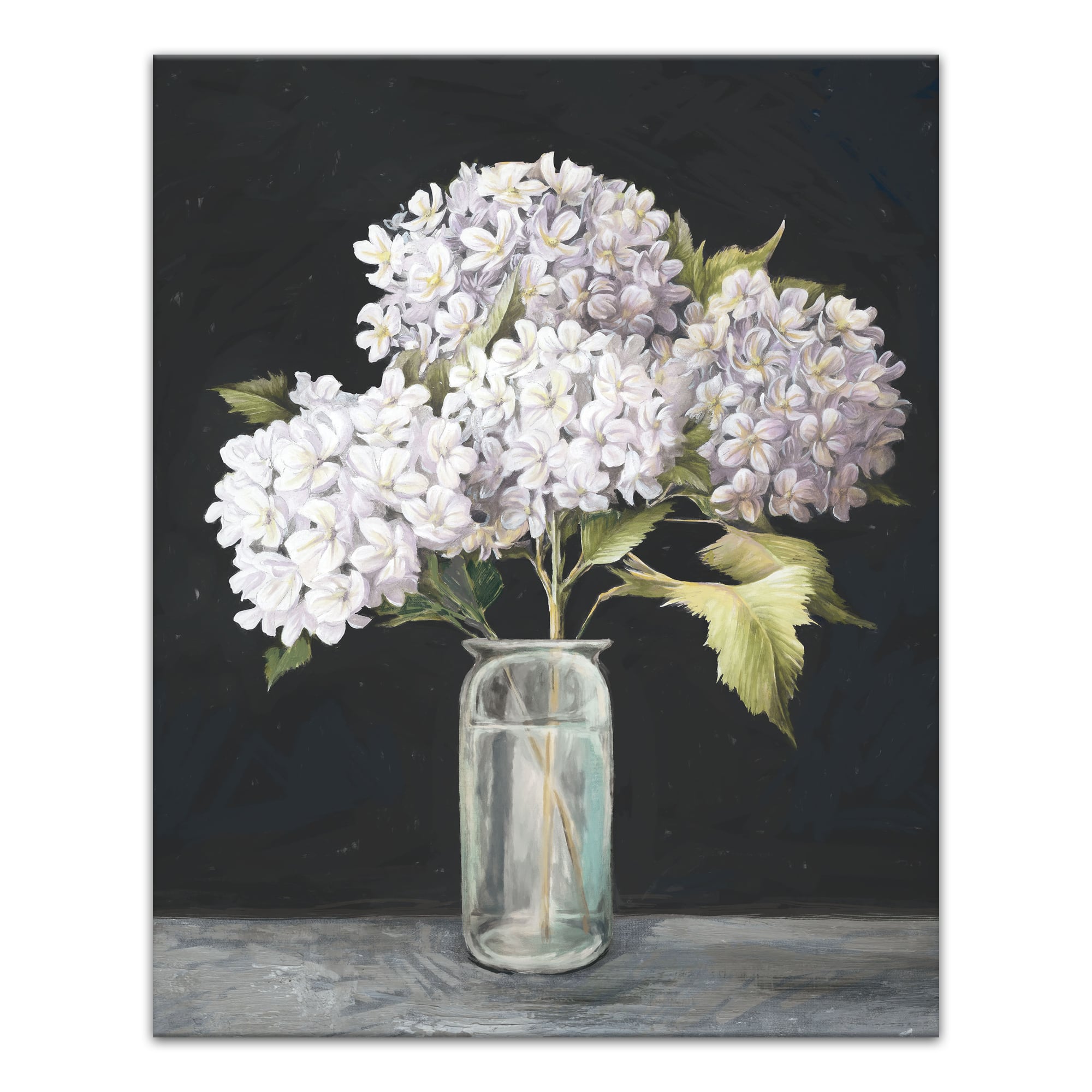 White Hydrangeas In A Vase 16" x 20" Canvas Wall Art