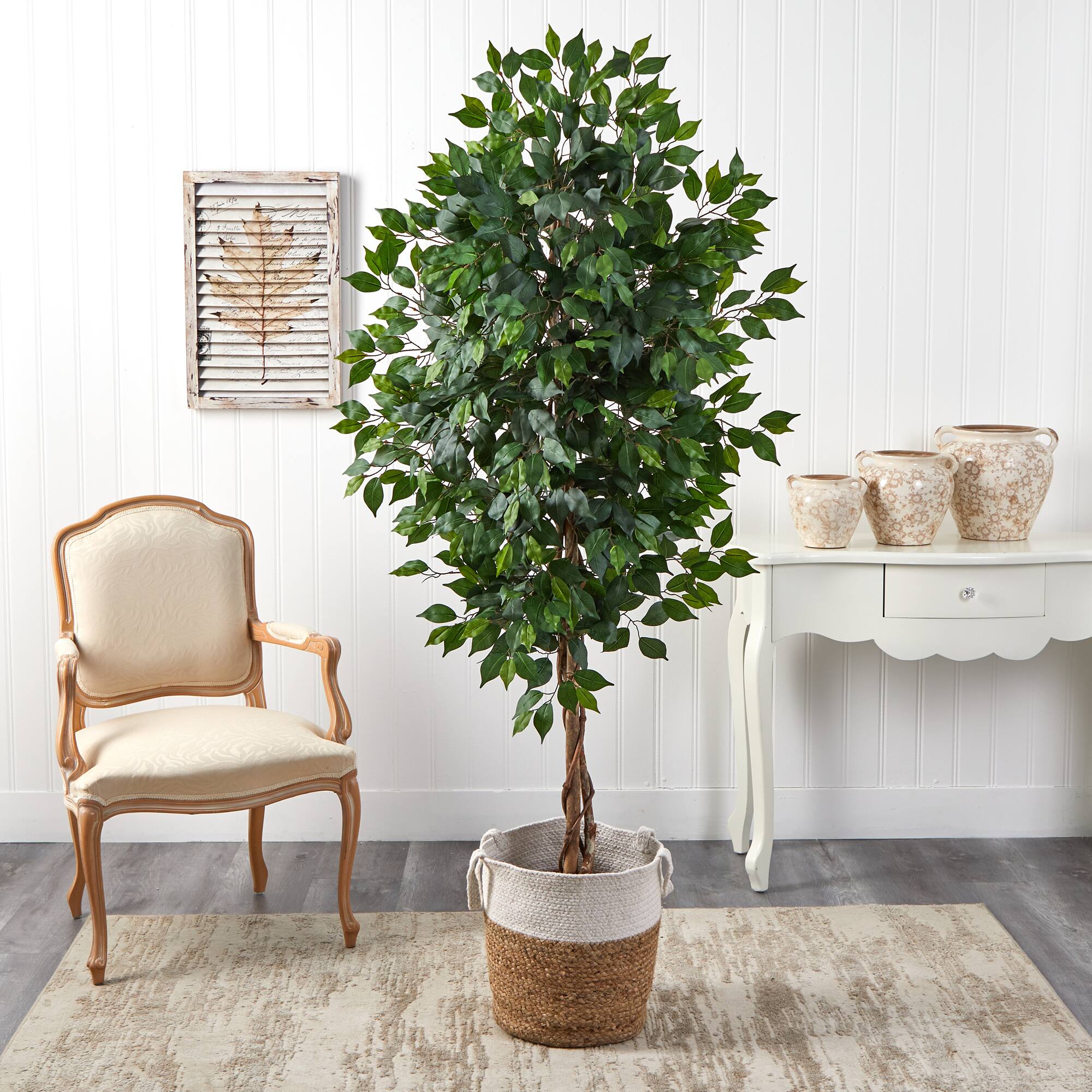 6ft. Ficus Artificial Tree with Natural Trunk in Handmade Natural Jute and Cotton Planter