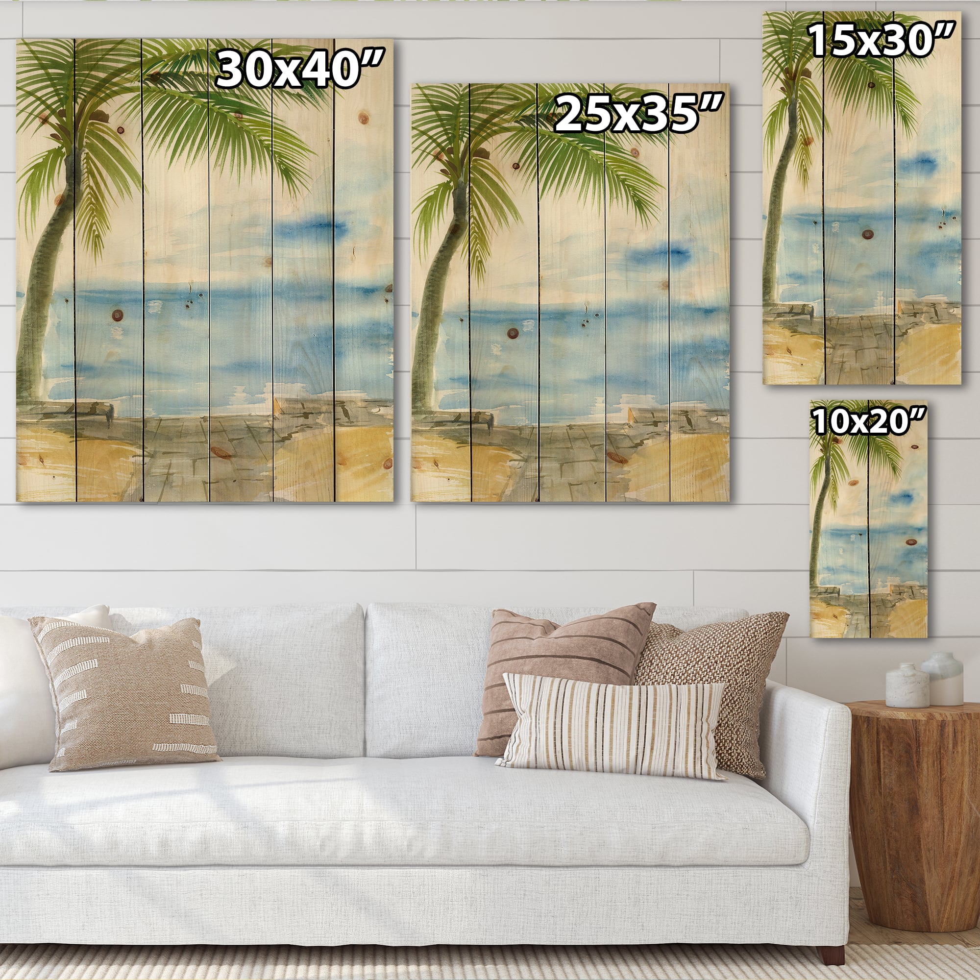Designart - Palm Beach Resort At Dawn II - Nautical & Coastal Print on Natural Pine Wood