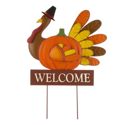 Glitzhome® 2.5ft. Thanksgiving Metal Turkey Yard Stake or Wall Décor ...