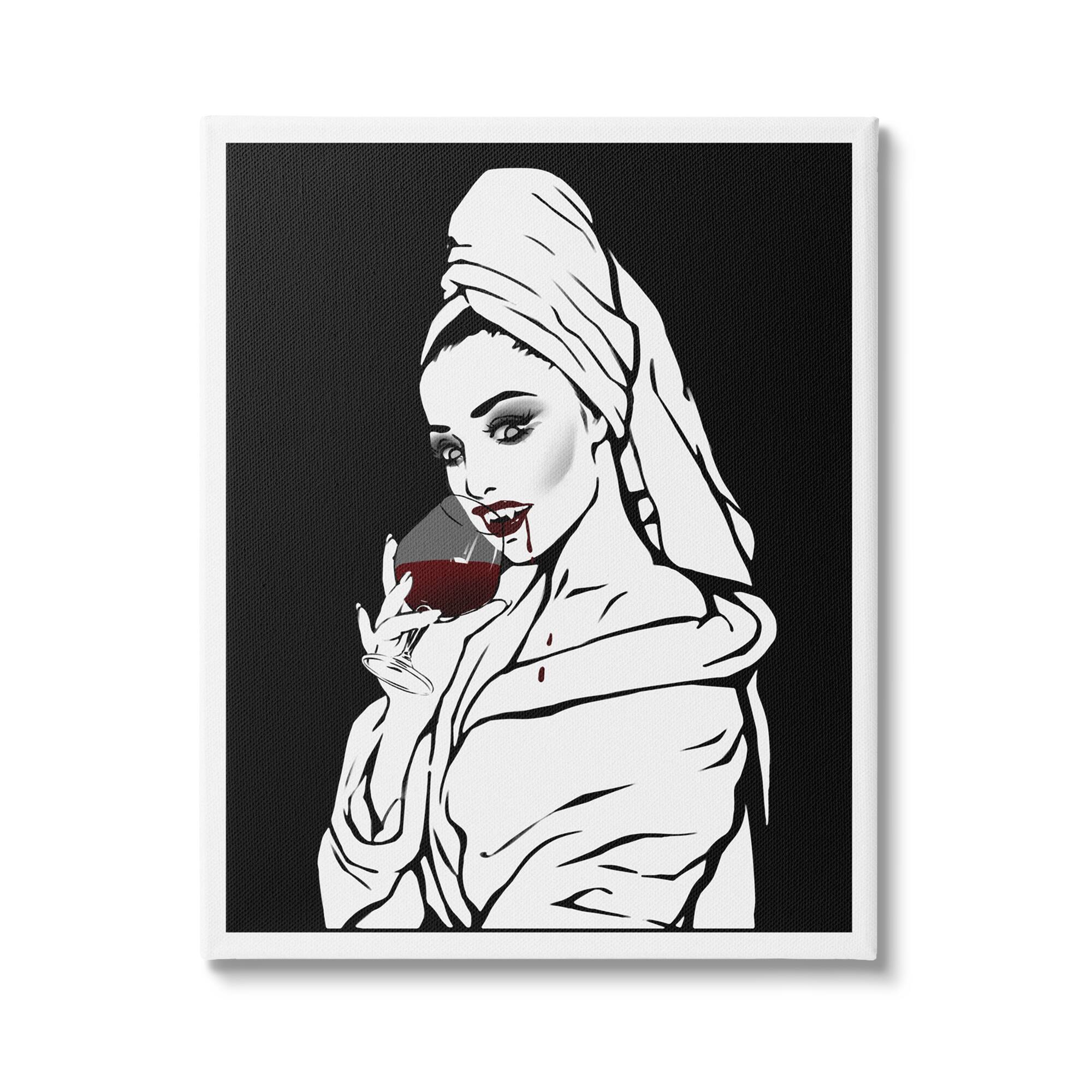 Stupell Industries Vampire Wine Glass Glam Woman Canvas Wall Art