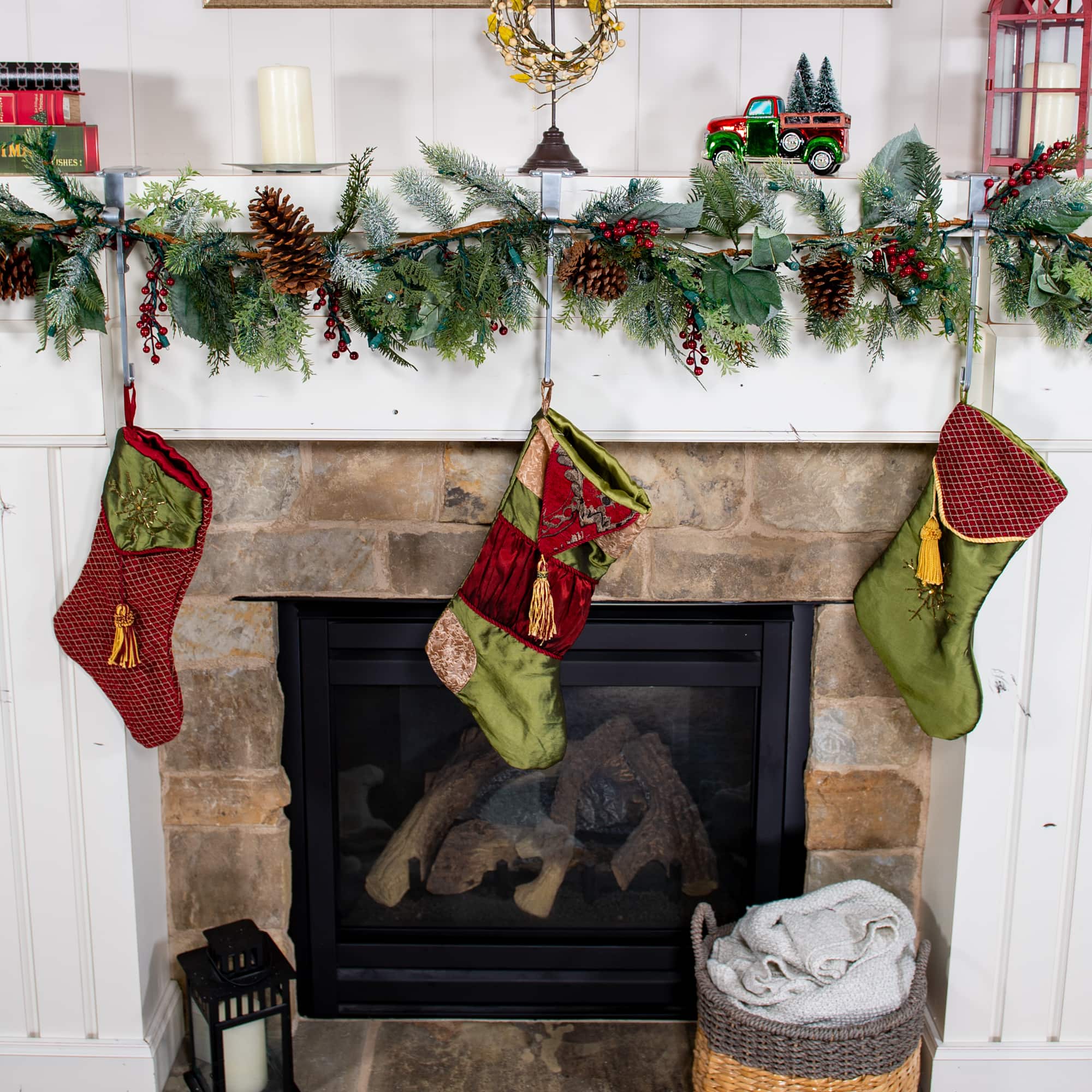 Silver Mantel Garland &#x26; Christmas Stocking Holder, 2ct.