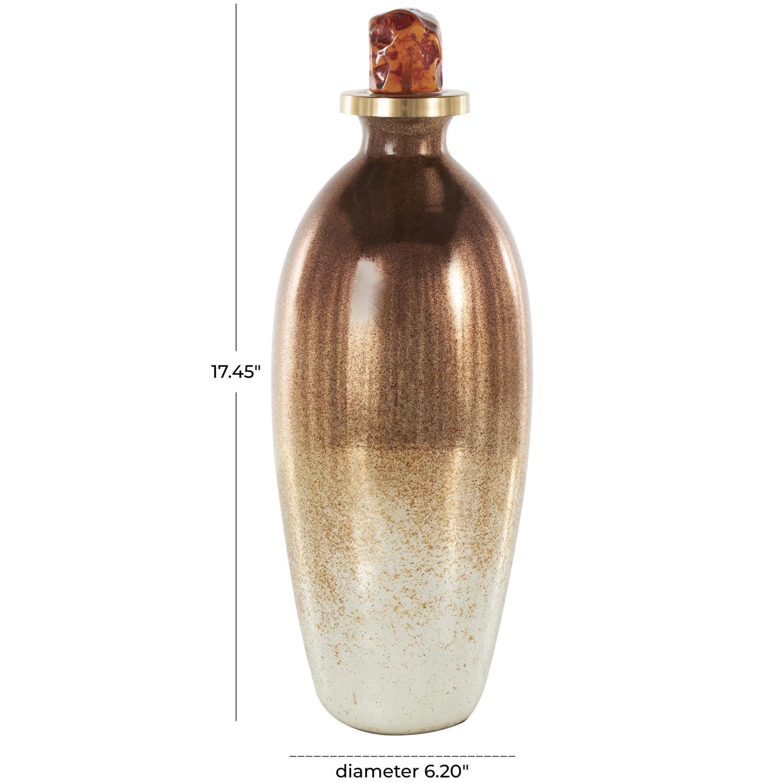 17" Gold, Beige & Copper Glass Speckled Ombre Decorative Jars with Textured Top Knob