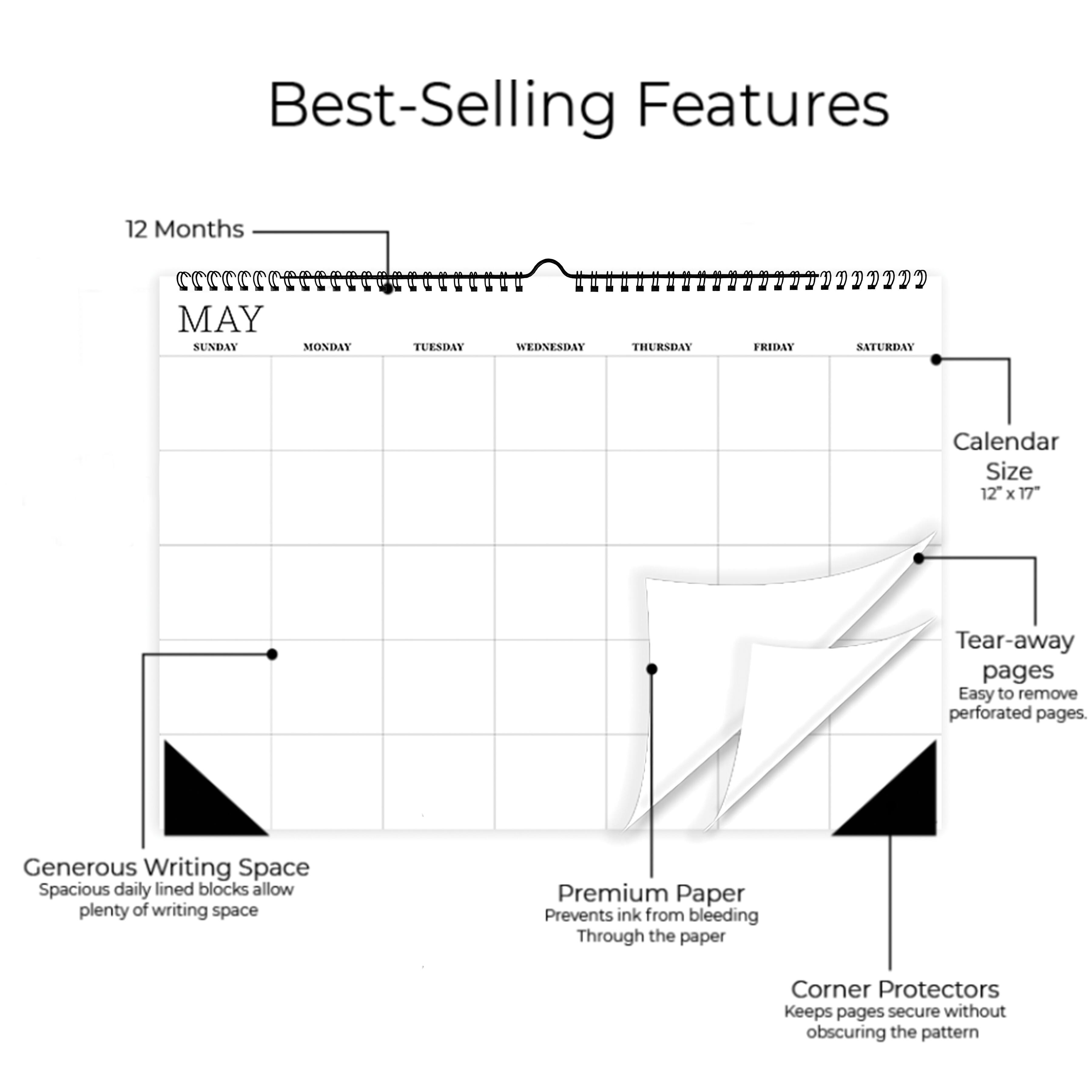 TF Publishing Medium Dry Erase Wired Hanging Horizontal Wall Calendar
