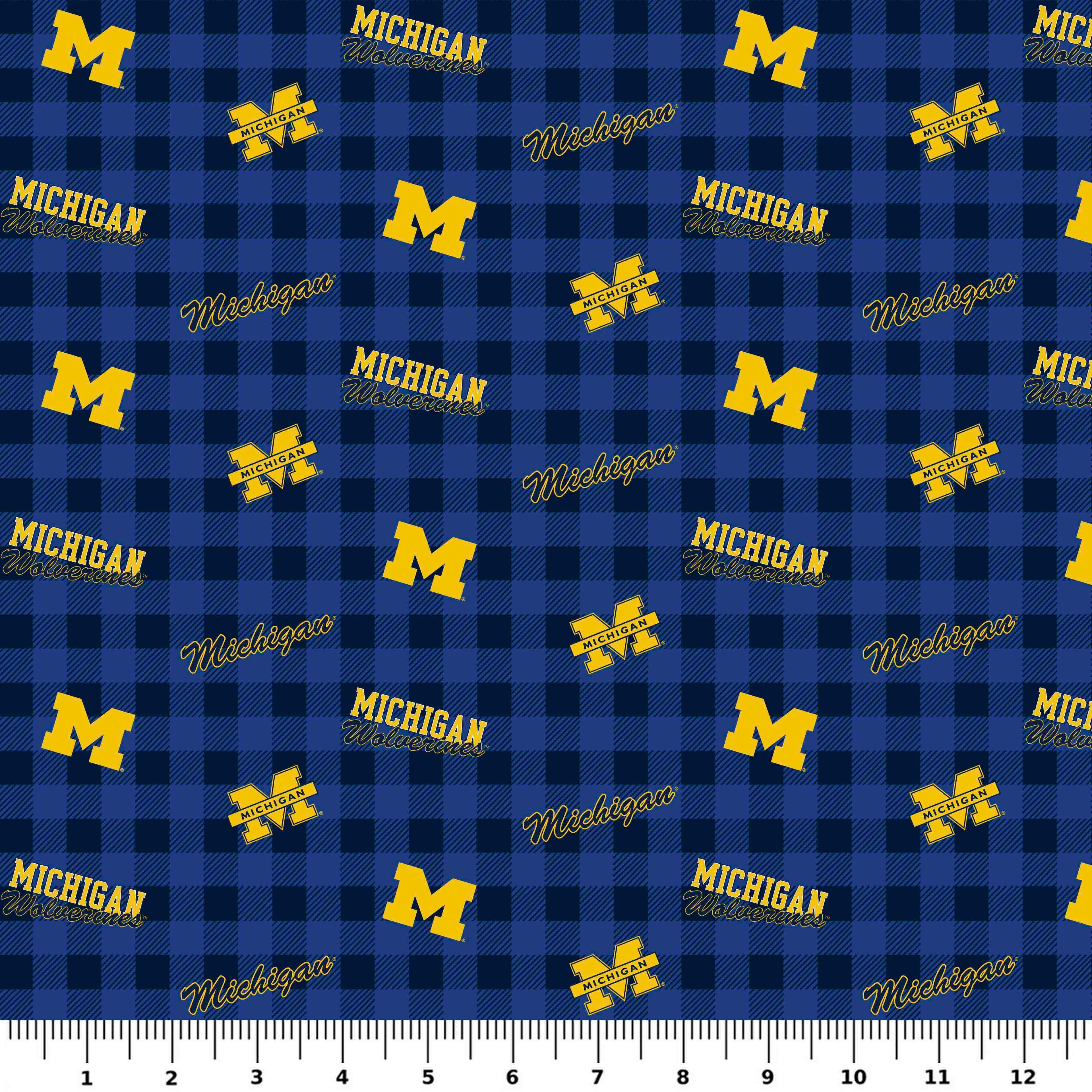 NCAA University of Michigan Wolverines Plaid Cotton Fabric