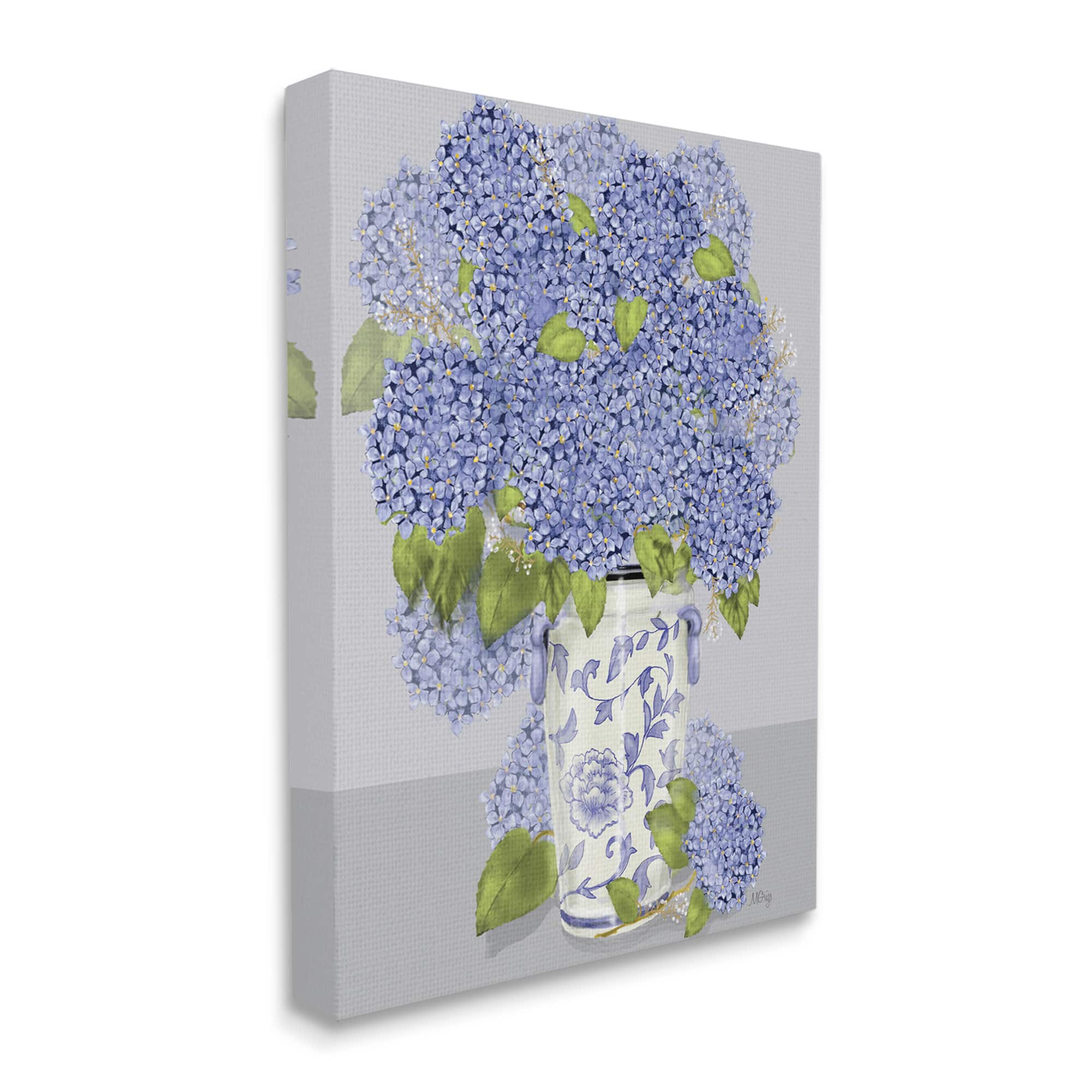 Stupell Industries Blushing Blue Hydrangeas Traditional Farmhouse Vase Still-Life Canvas Wall Art