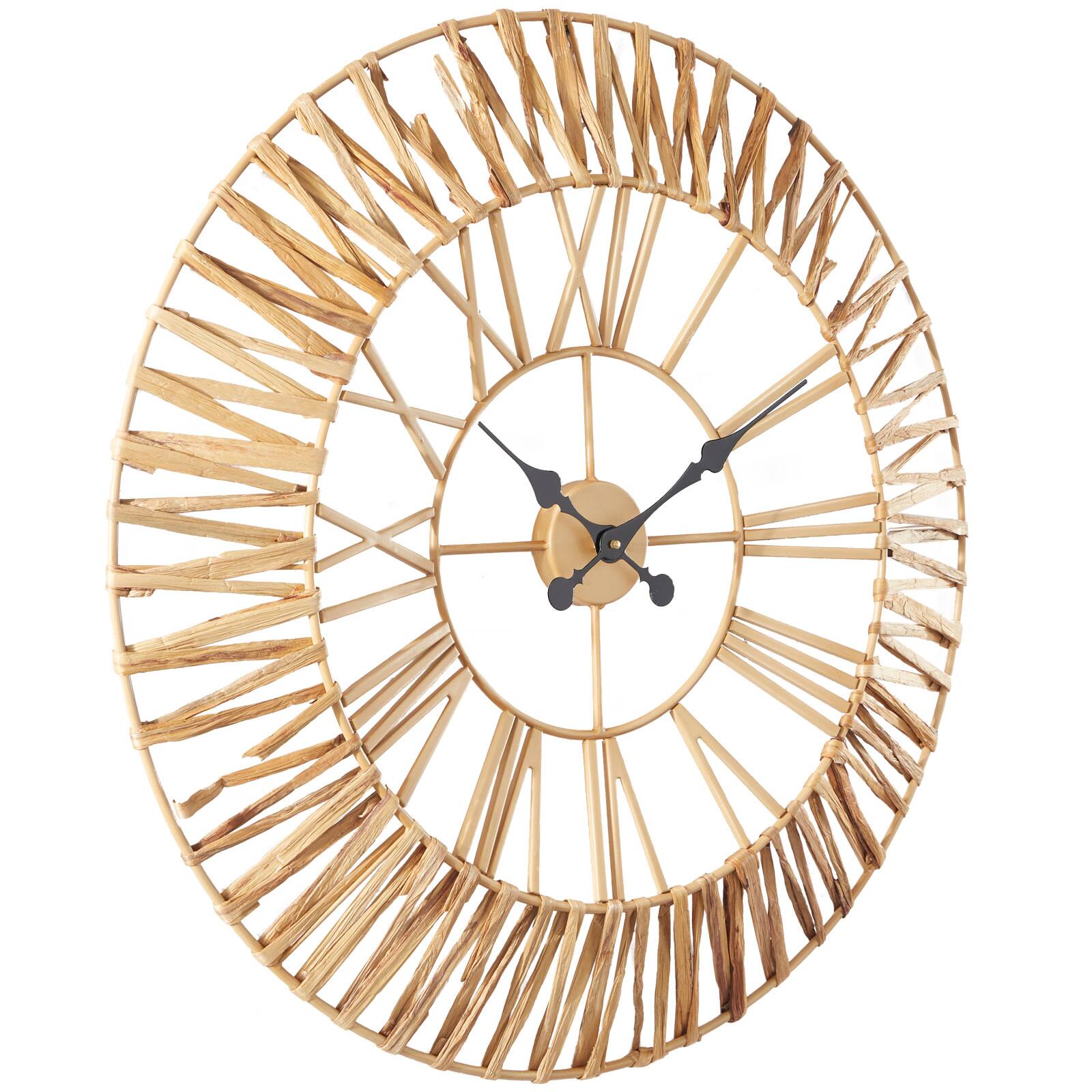 30.5" Gold Seagrass Round Wall Clock with Weaving Design