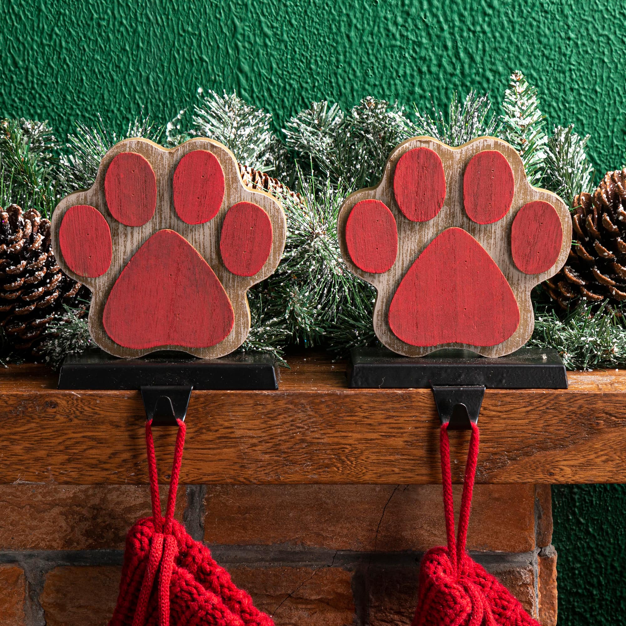 Glitzhome&#xAE; Paw Print Christmas Stocking Holder Set