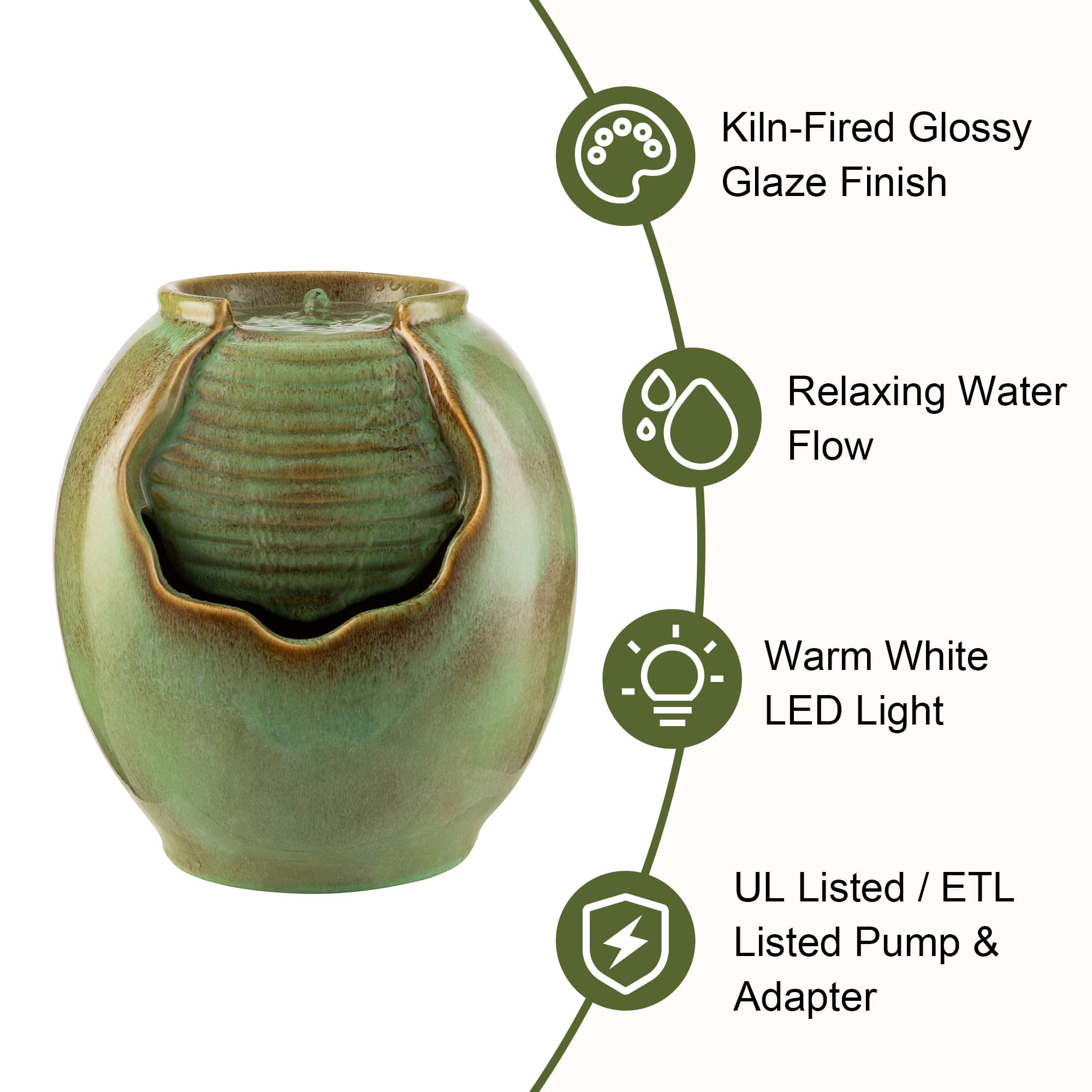 Glitzhome® 11.5" Sage Green Pot Tabletop Fountain with Pump