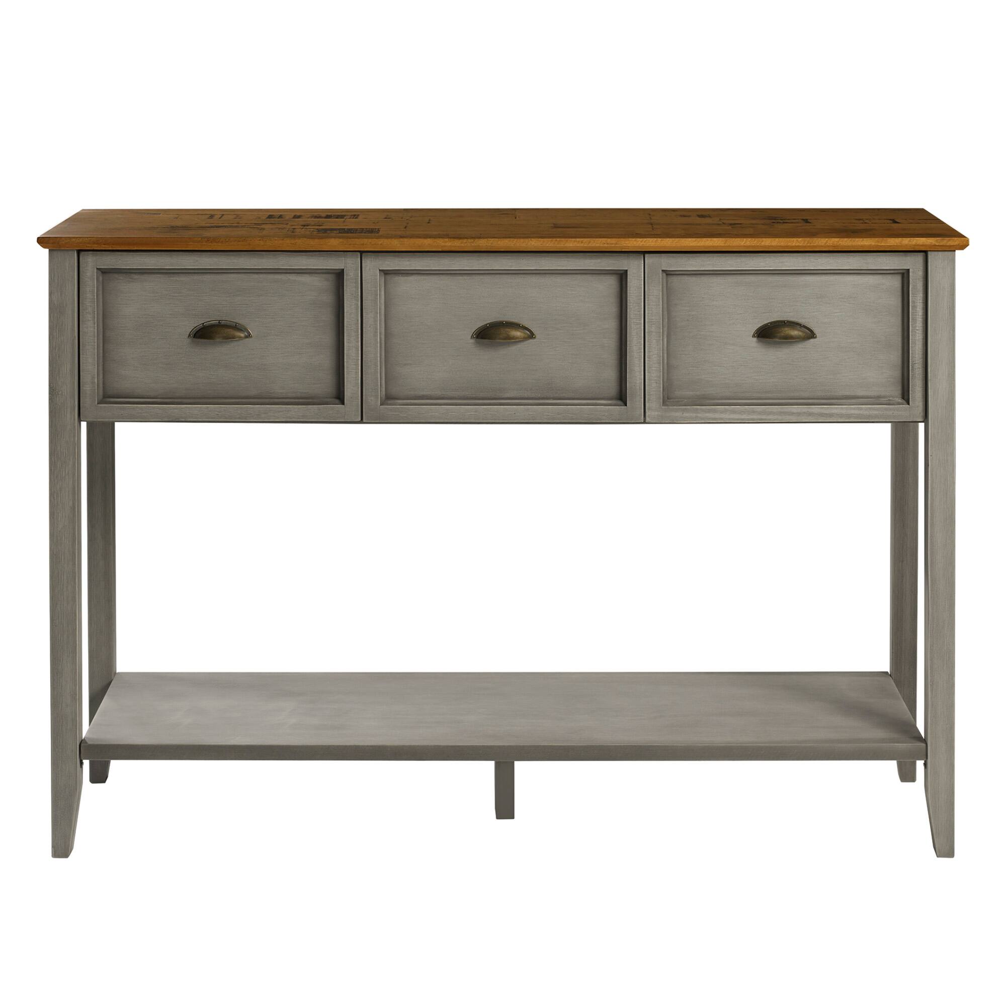 Walker Edison 52" Reclaimed Barnwood & Gray 3-Drawer Buffet Table
