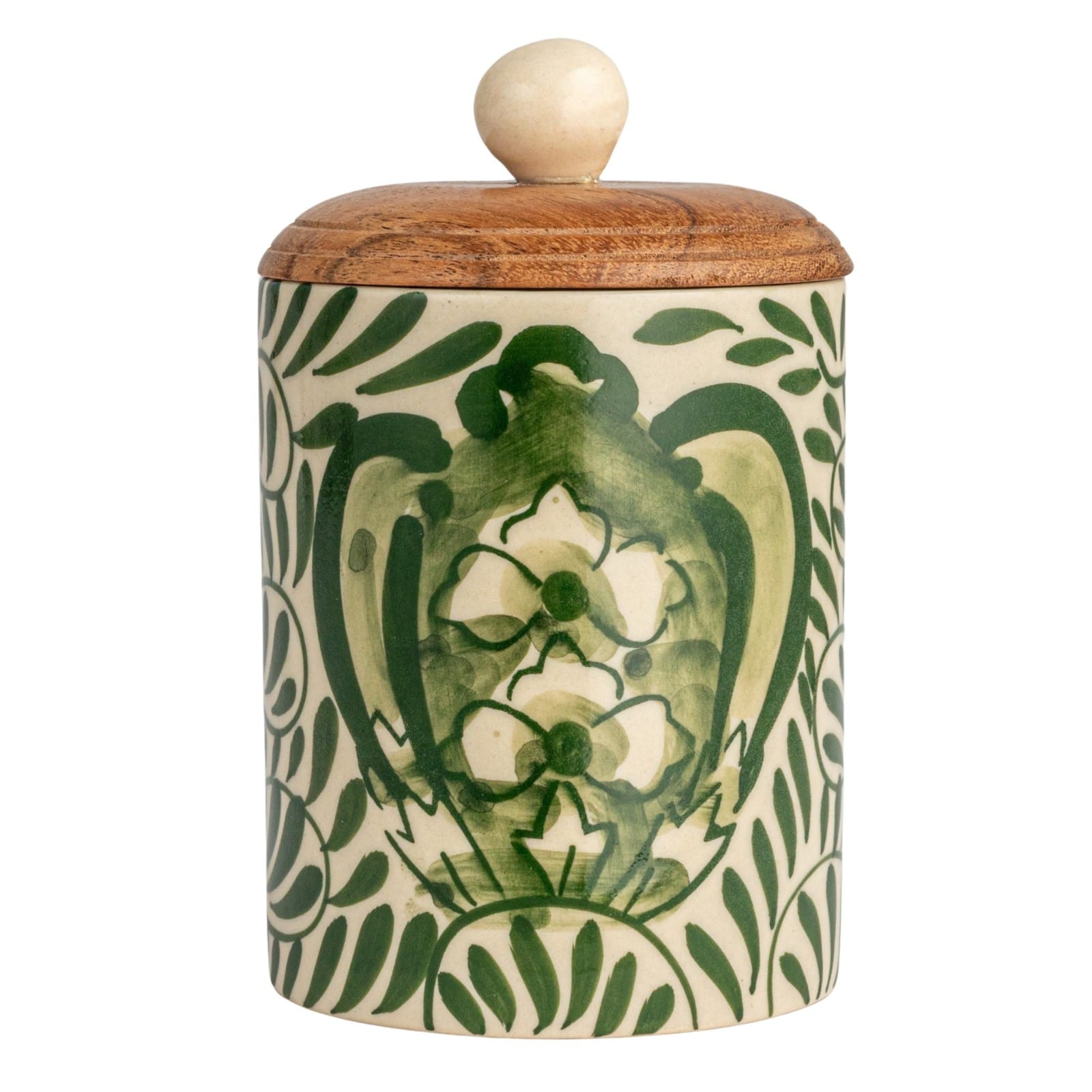 Hello Honey® 5" Green Botanical Design Stoneware Canister