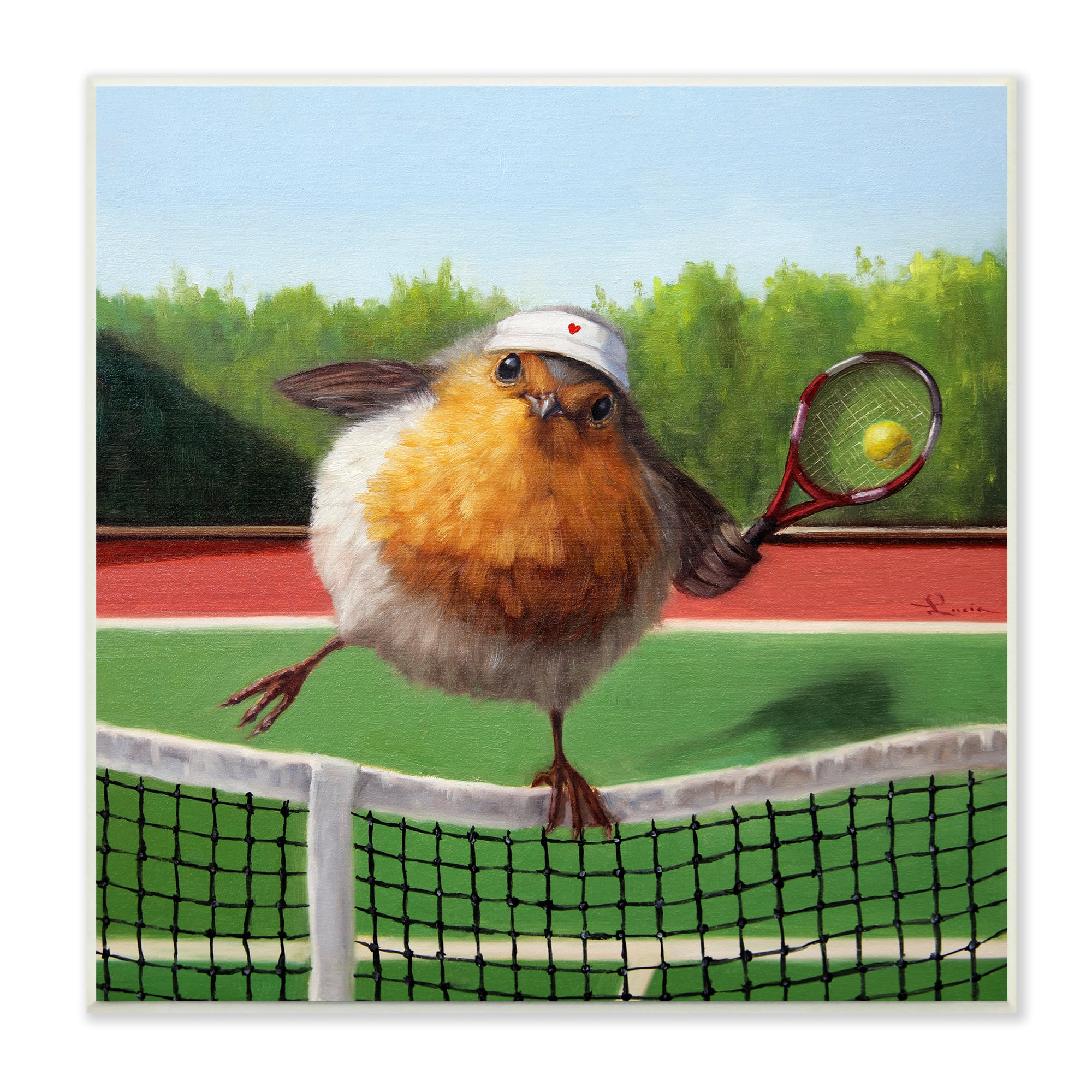 Stupell Industries European Robin Playing Tennis Clear Summer Sky,12" x 12"