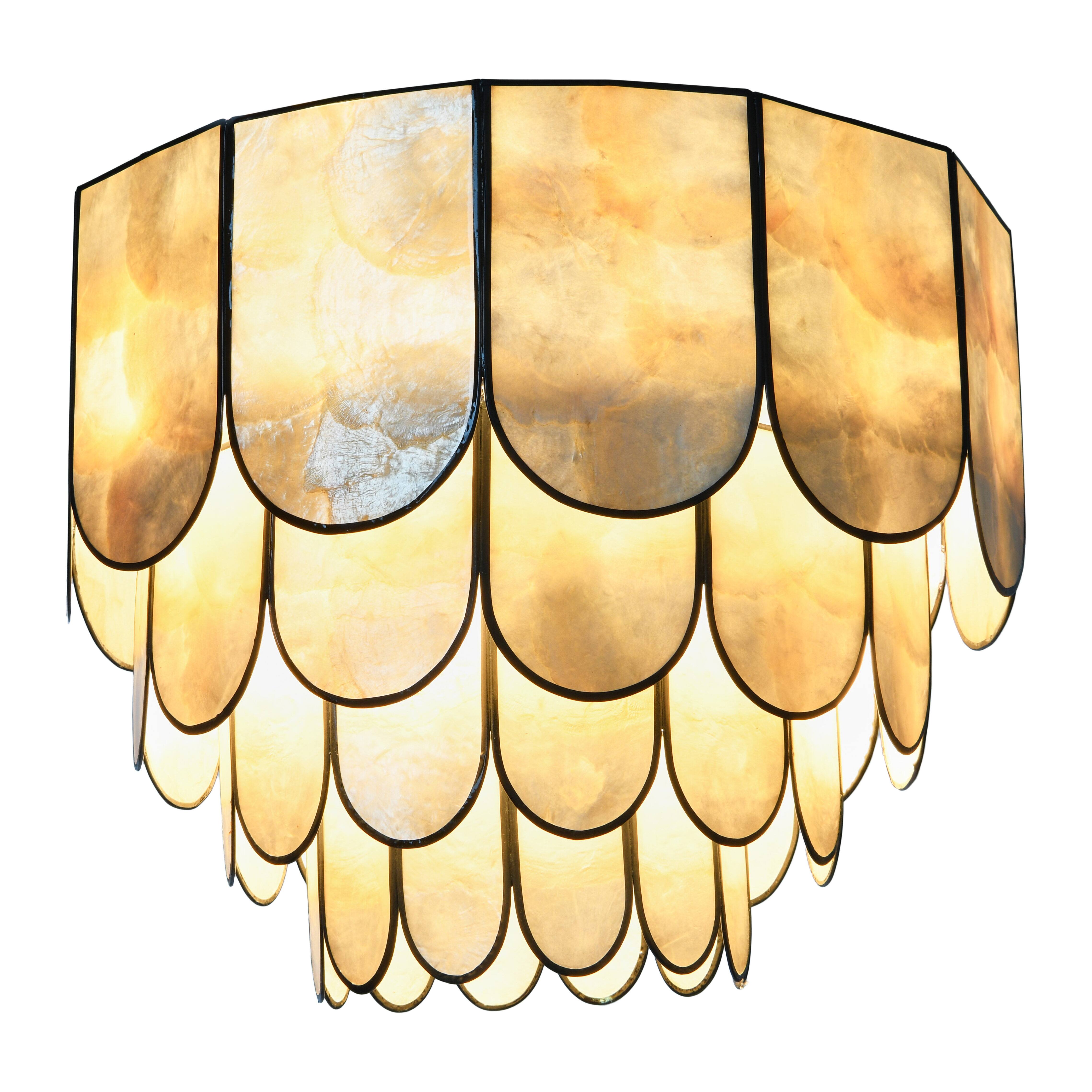 Hello Honey&#xAE; 14&#x22; Round 4-Tier Capiz &#x26; Metal Flush Mount Ceiling Light